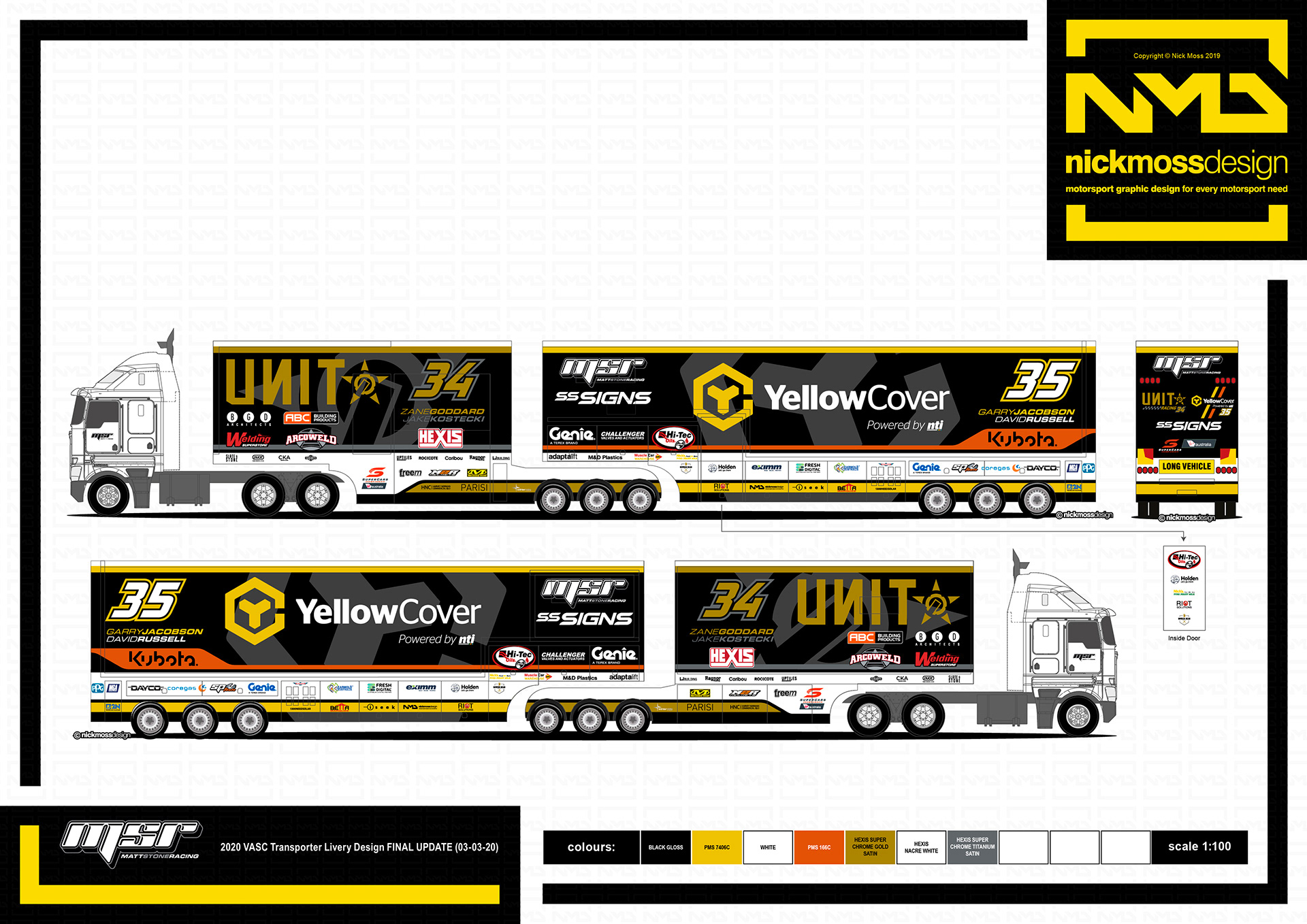 nickmossdesign - 2020 MATT STONE RACING YELLOW COVER & UNIT SUPERCARS TRANSPORTER DESIGN