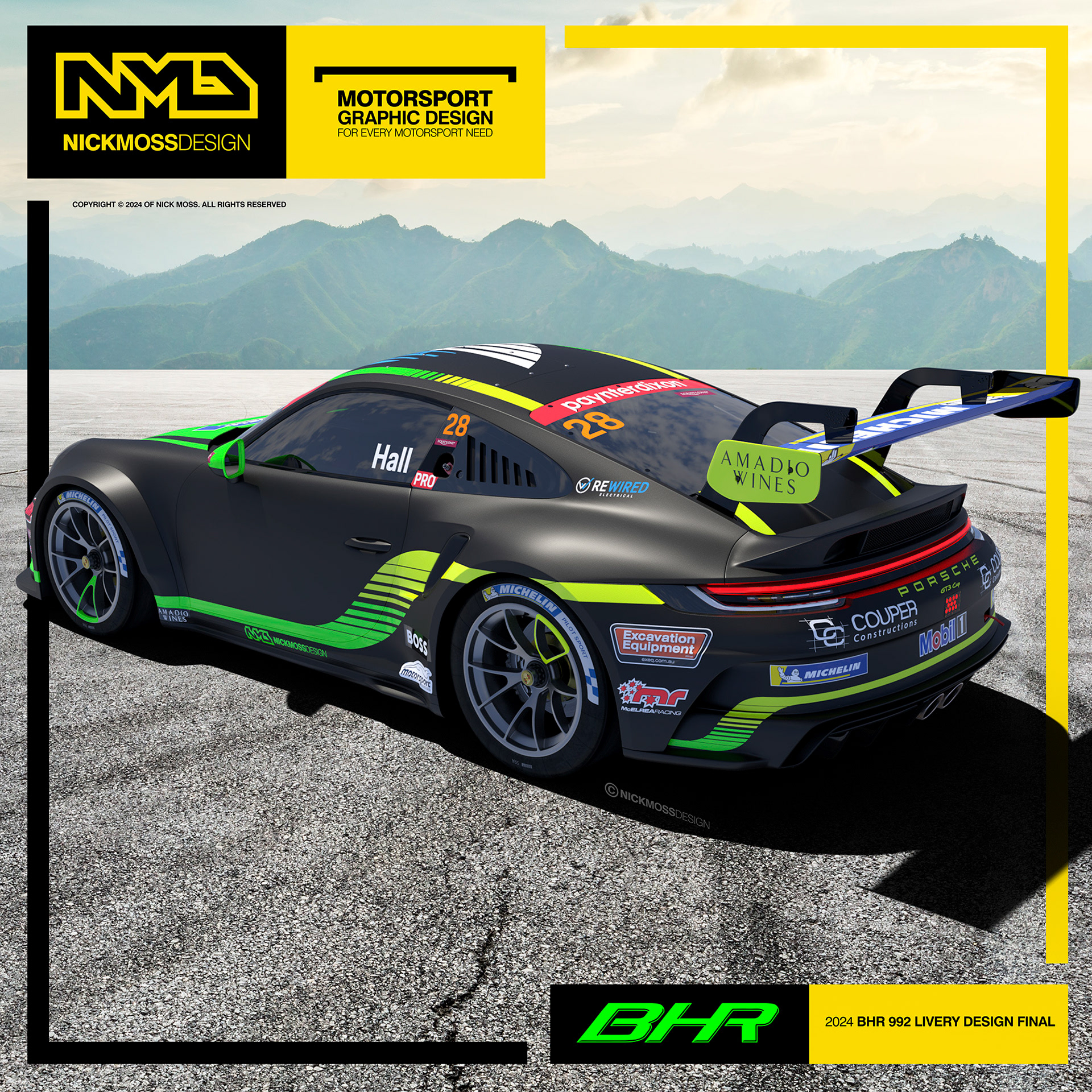 NMD nickmossdesign - 2024 BAYLEY HALL RACING Porsche Carrera Cup Livery Design