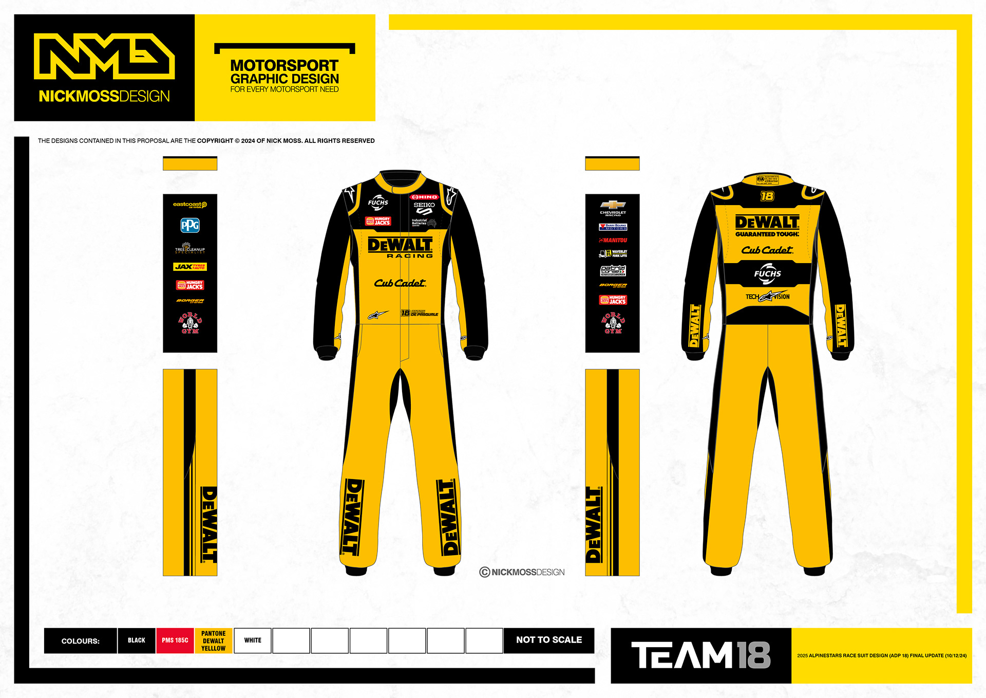 NMD nickmossdesign - 2025 TEAM18 Anton De Pasquale DEWALT Supercars Race Suit Design