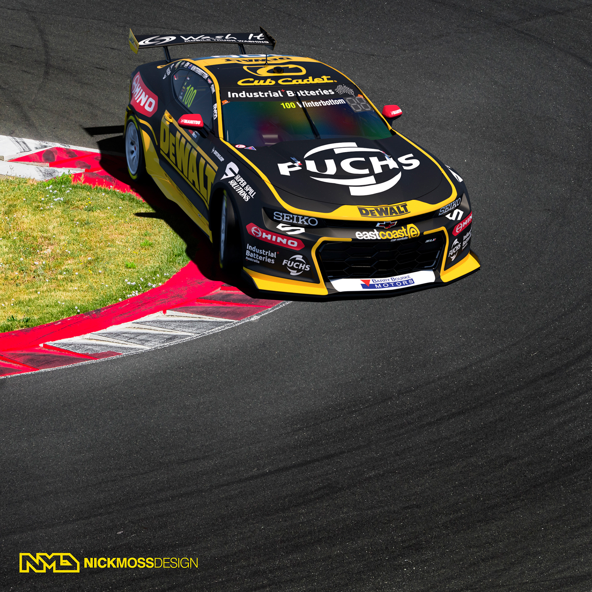 NMD nickmossdesign - 2024 TEAM18 DEWALT Mark Winterbottom Camaro Supercar On Track 3D Render