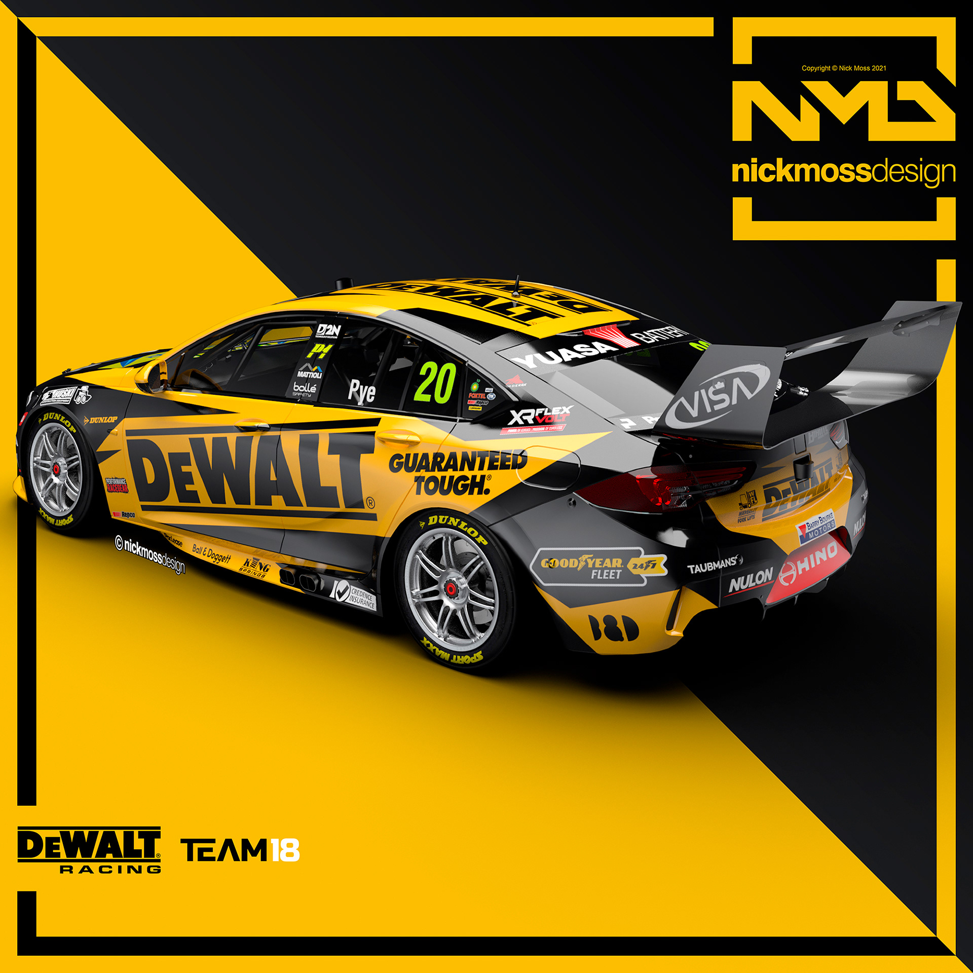 nickmossdesign - 2021 Team 18 DEWALT Racing Scott Pye Supercars Livery Design