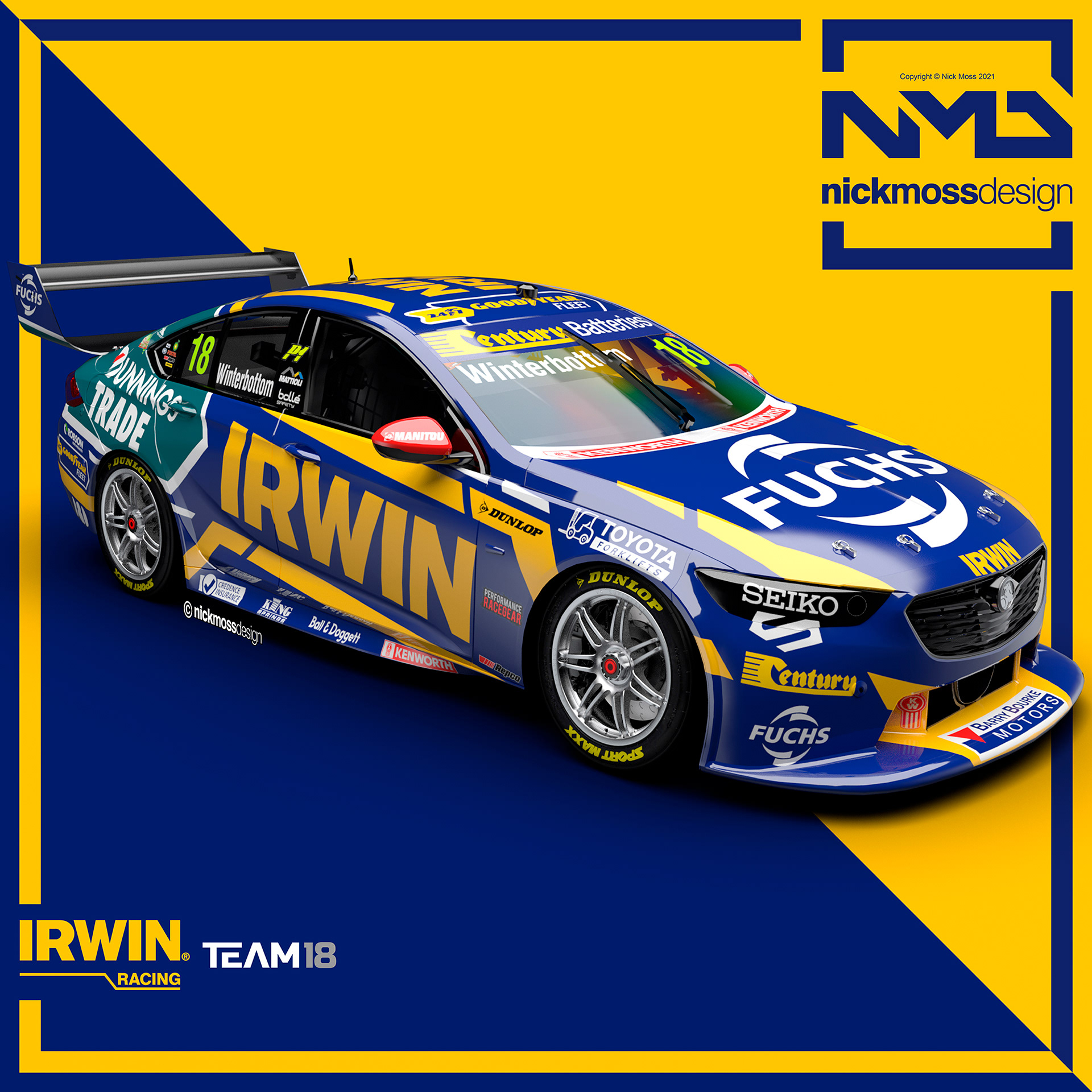 nickmossdesign - 2021 Team 18 IRWIN Racing Mark Winterbottom Supercars Livery Design