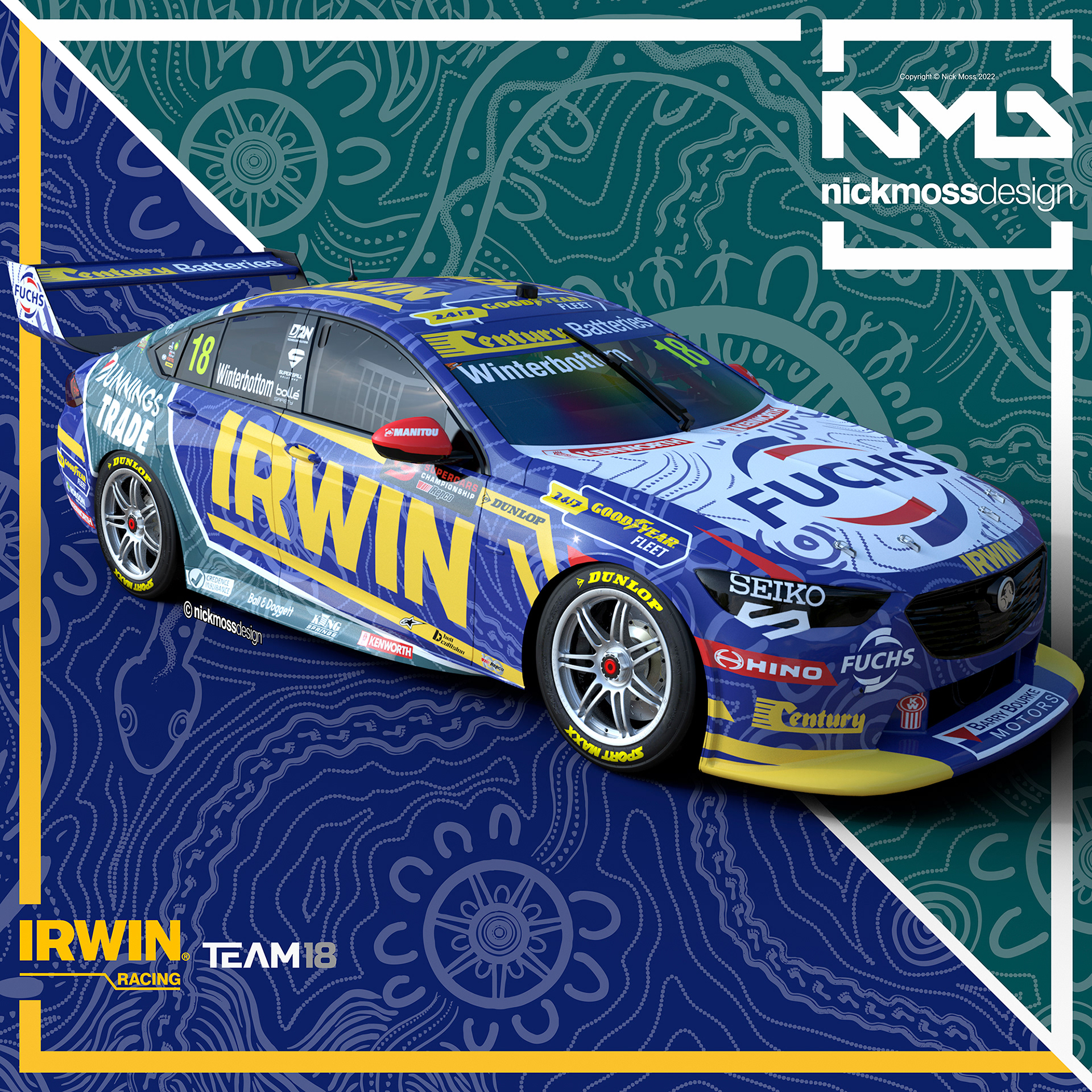 NMD nickmossdesign - 2022 TEAM18 IRWIN Mark Winterbottom Indigenous Round Supercars Livery Design