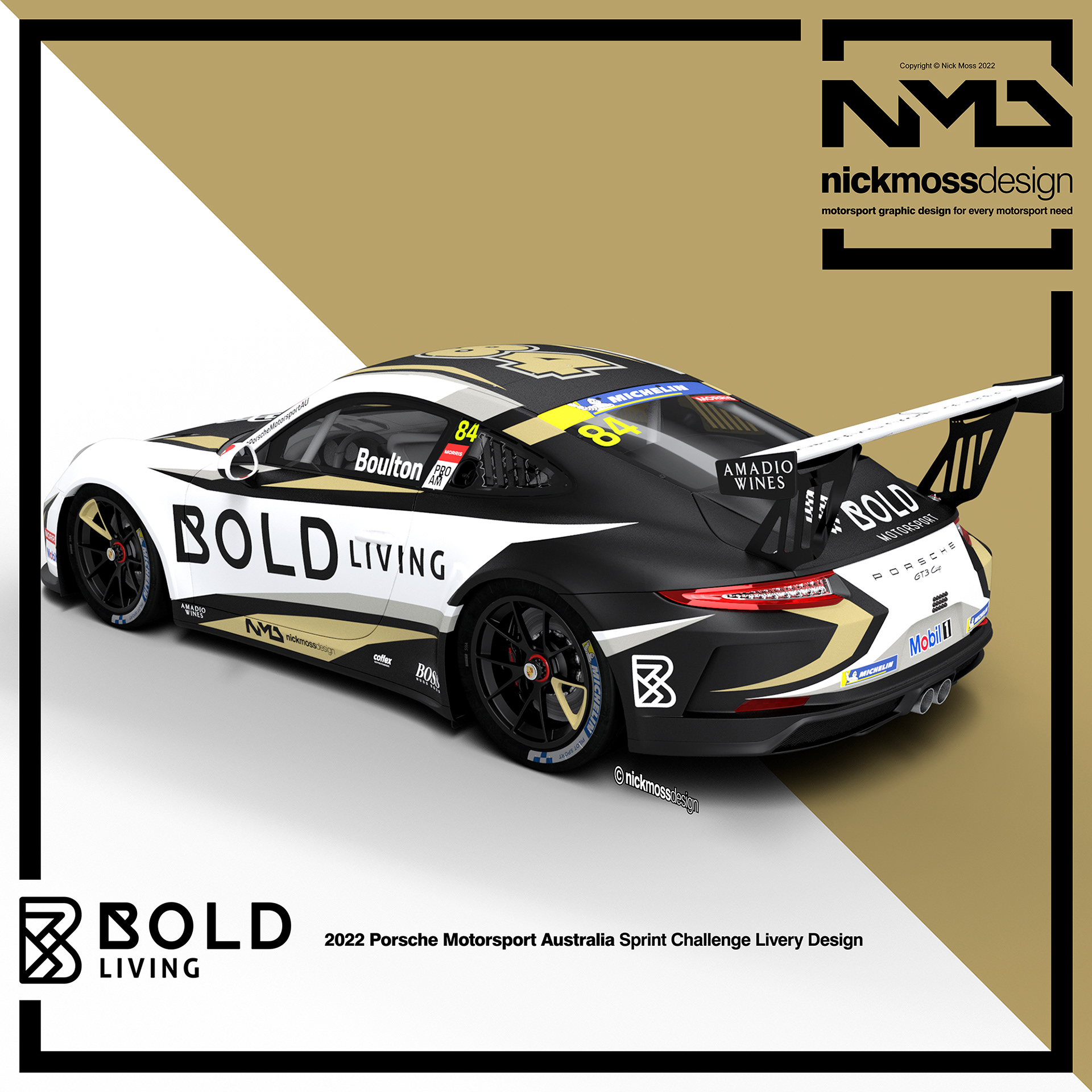 NMD nickmossdesign - 2022 BOLD LIVING Porsche Carrera Cup Challenge Livery Design