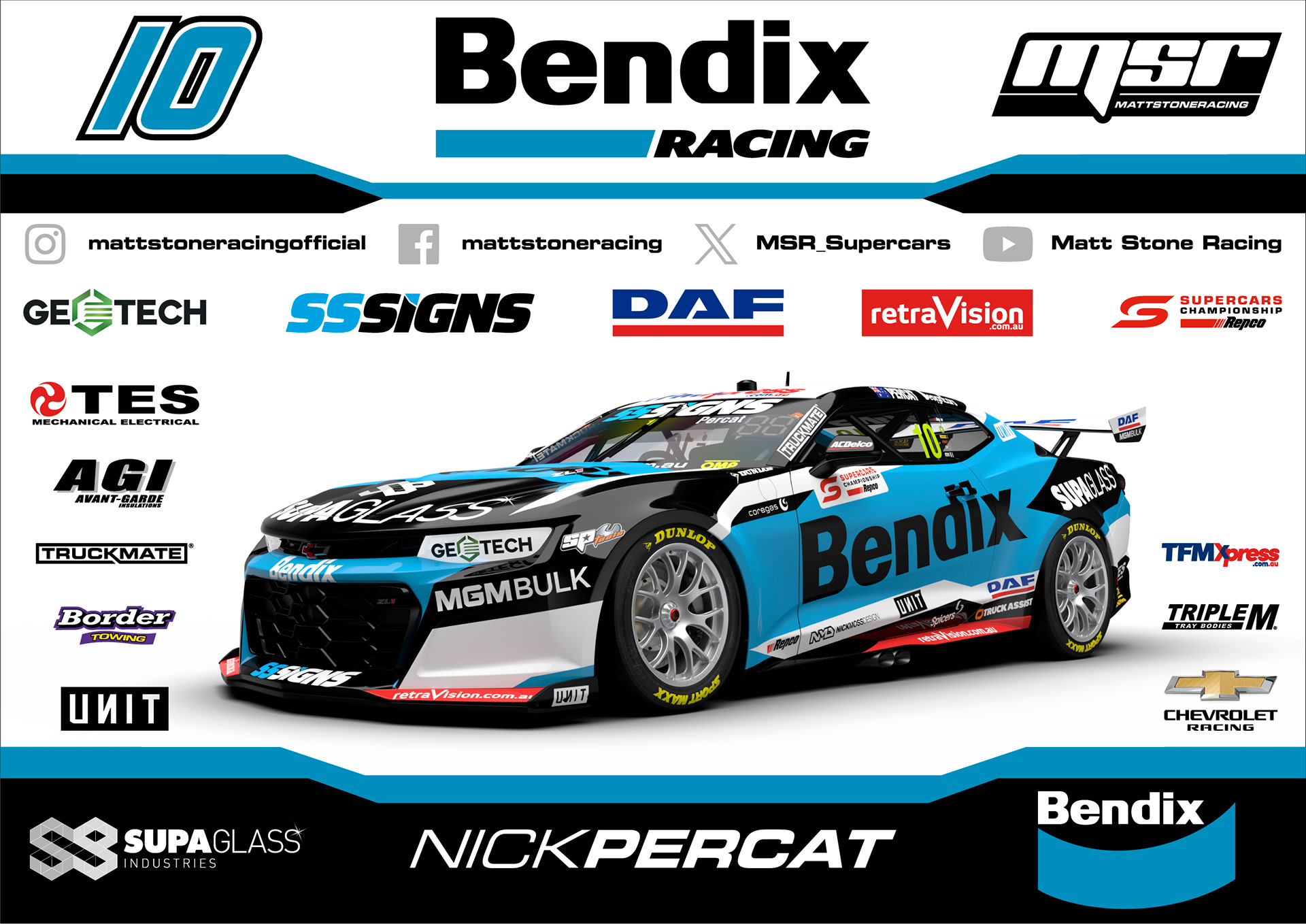 NMD nickmossdesign - 2024 Matt Stone Racing MSR Supercars Camaro Poster Design