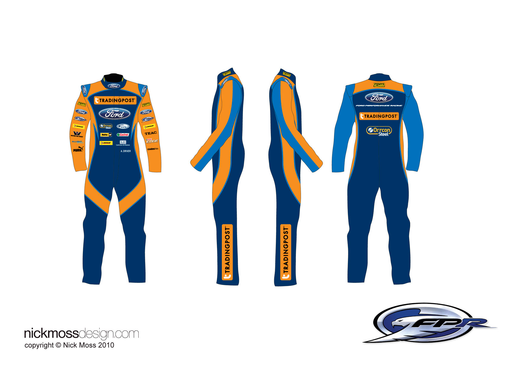 nickmossdesign - 2011 FORD PERFROMANCE RACING (FPR) TRADING POST SUPERCARS RACE SUIT DESIGN
