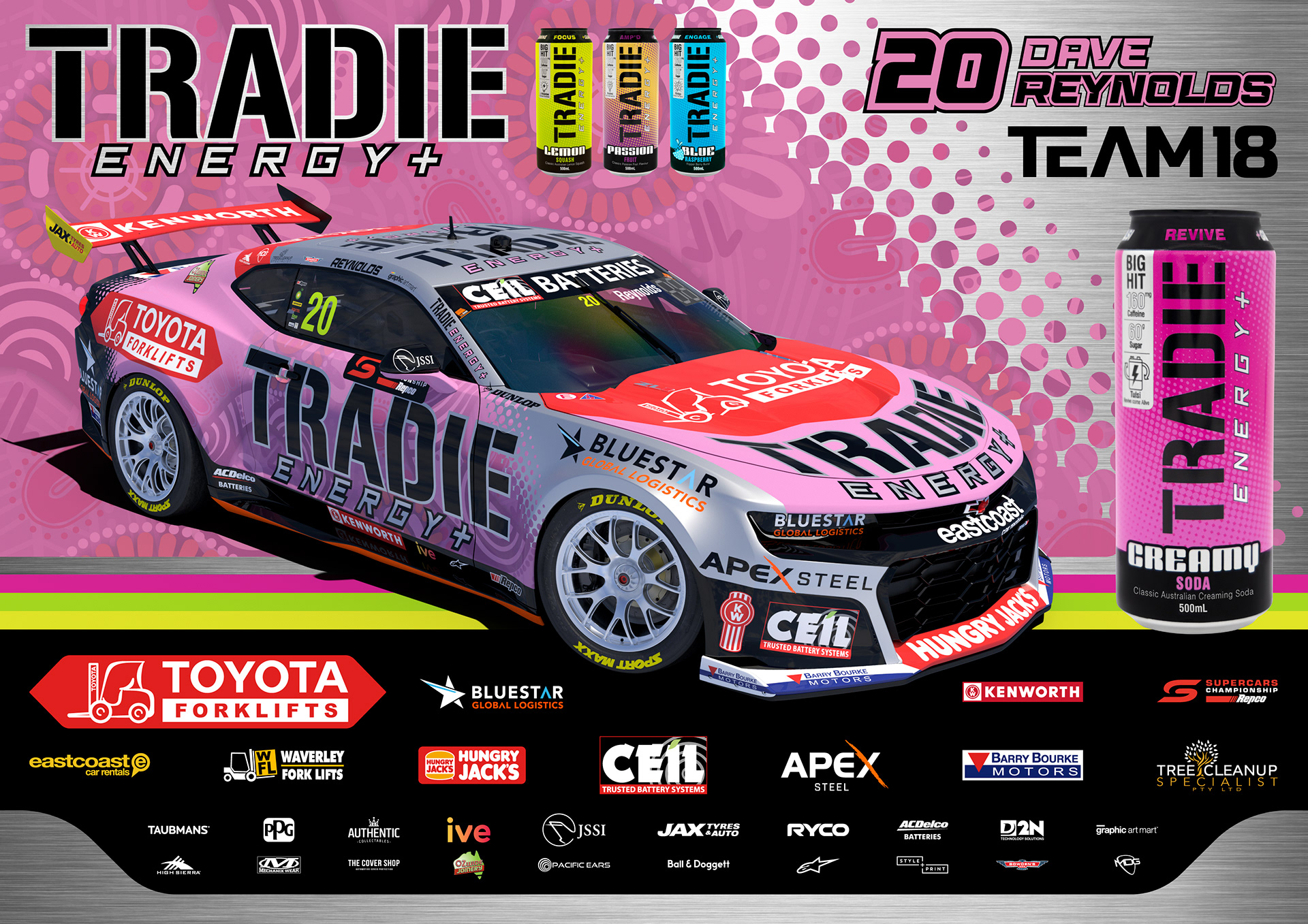 NMD nickmossdesign - 2025 TEAM18 David Reynolds TRADIE ENERGY Supercars Poster Design