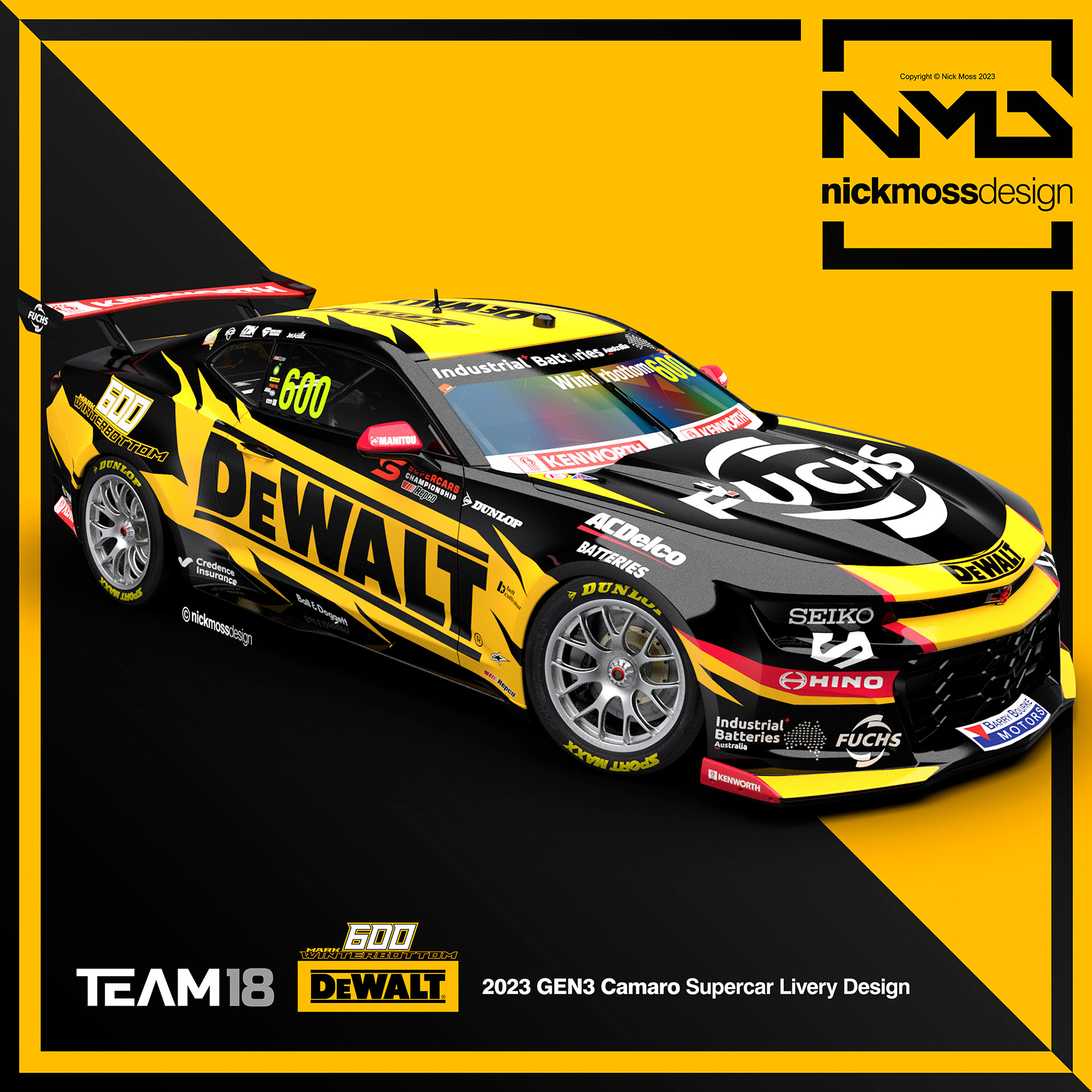 NMD nickmossdesign  - 2023 TEAM18 DEWALT GEN3 Camaro Supercars Livery Design