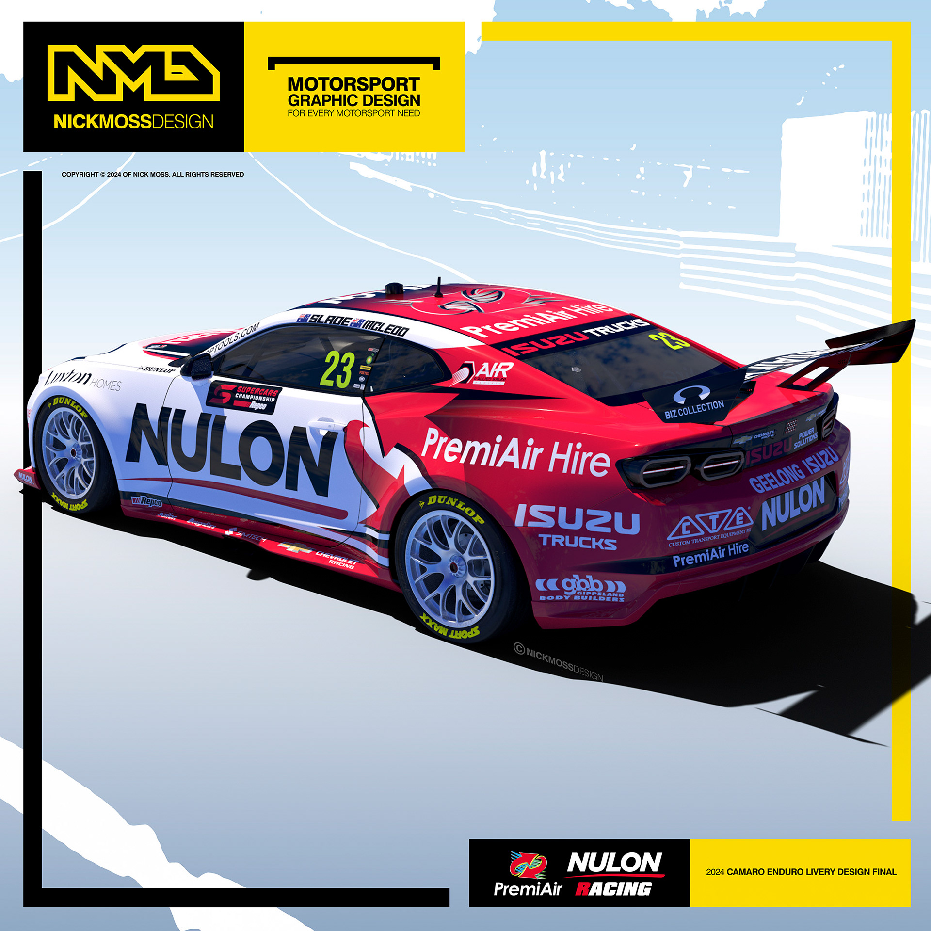 NMD nickmossdesign - 2024 PREMI-AIR NULON RACING GEN3 Supercar Camaro "Peter Hughes" Livery Design