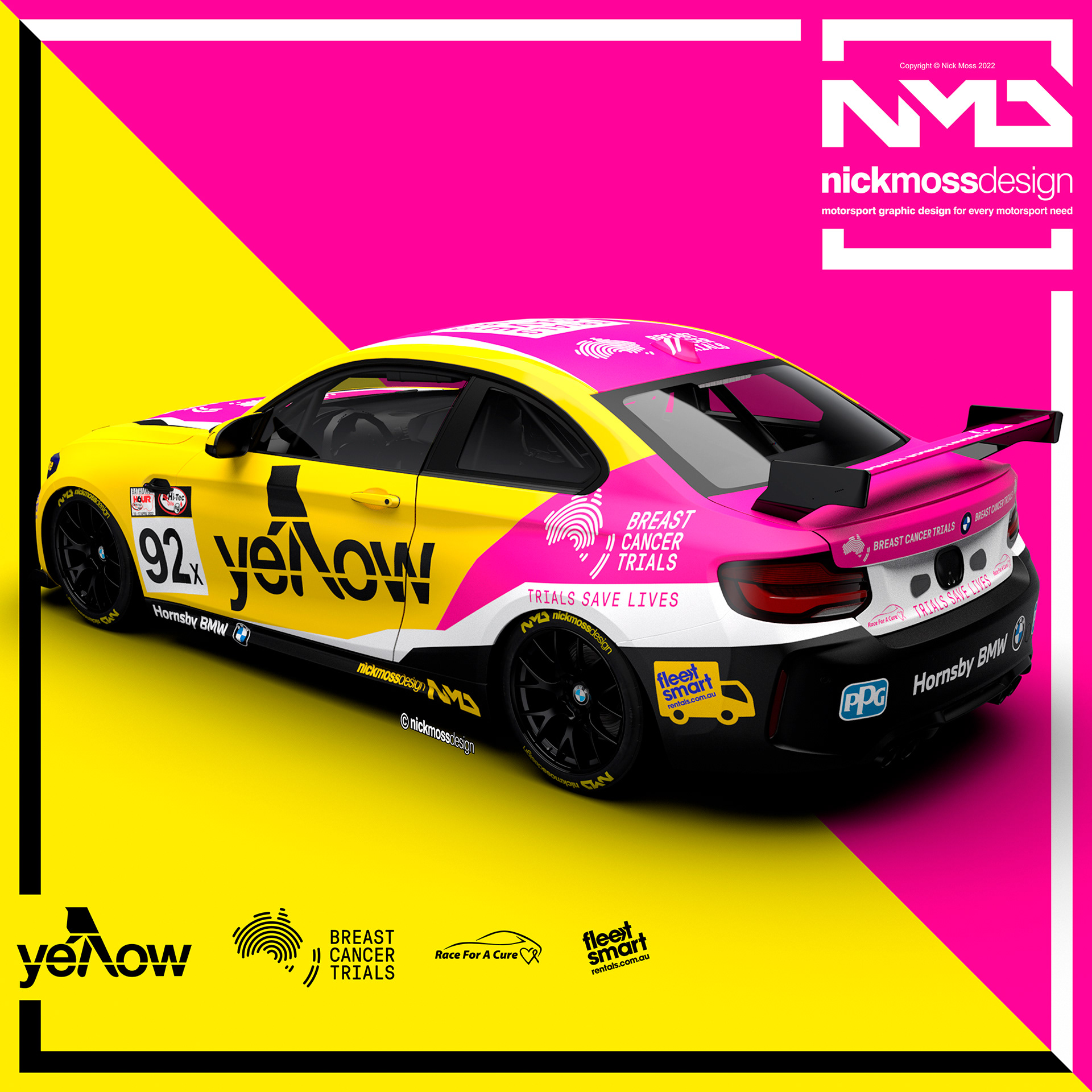 NMD nickmossdesign - 2022 Yellow Race For a Cure BMW M2 Bathurst 6hr Livery Design