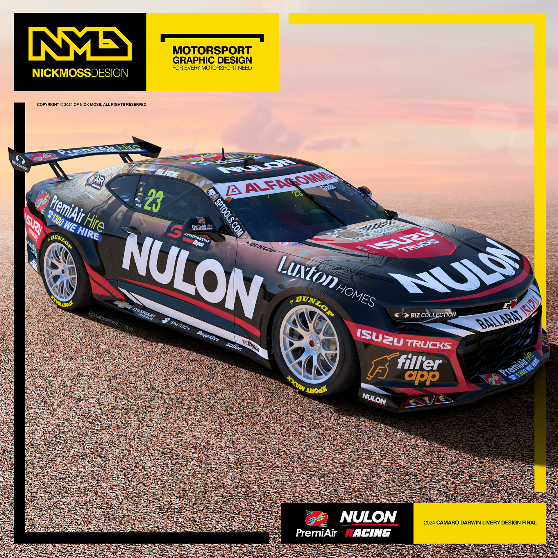 NMD nickmossdesign - 2024 PREMI-AIR NULON RACING GEN3 Supercar Camaro Indigenous Livery Design