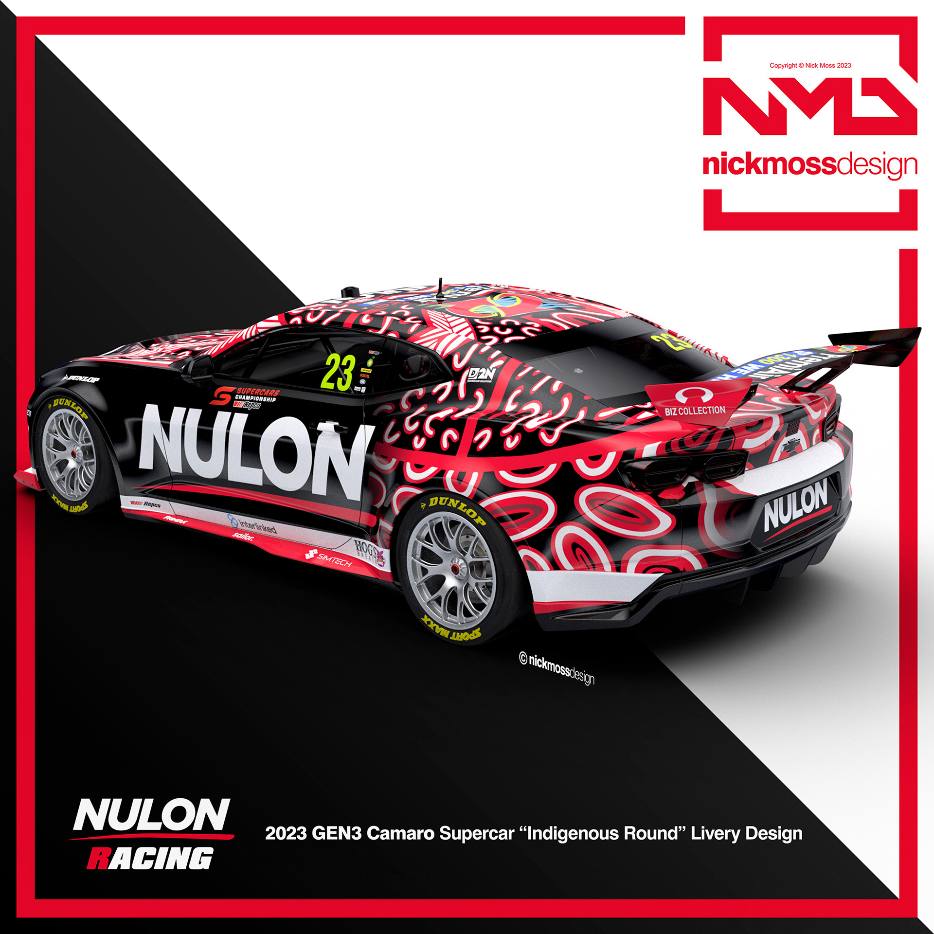 NMD nickmossdesign - 2023 NULON RACING / PREMI-AIR HIRE GEN3 Supercar Camaro INDIGENOUS Livery Design