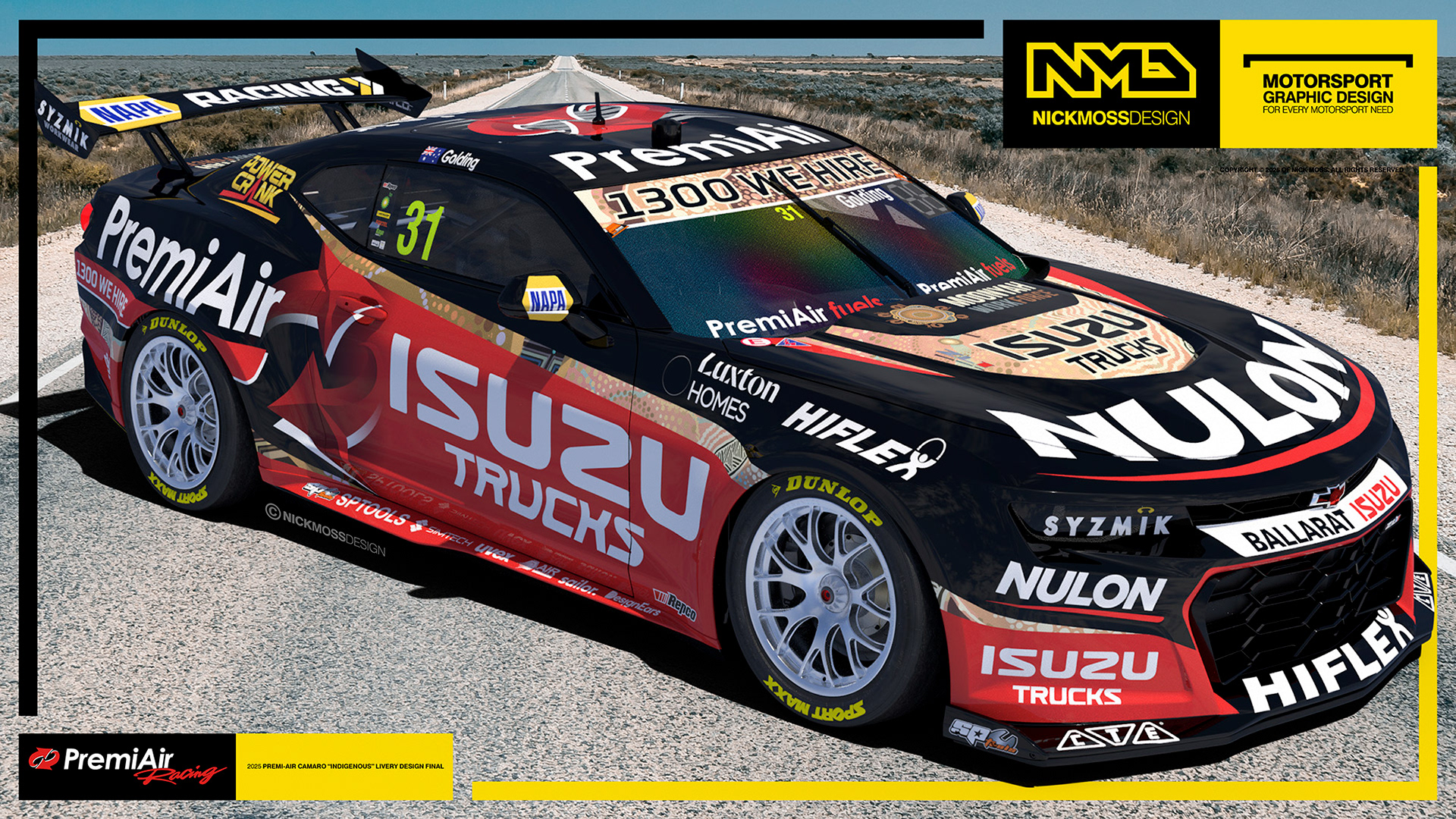 NMD nickmossdesign - 2025 PREMI-AIR RACING GEN3 Supercar Camaro INDIGENOUS Livery Design