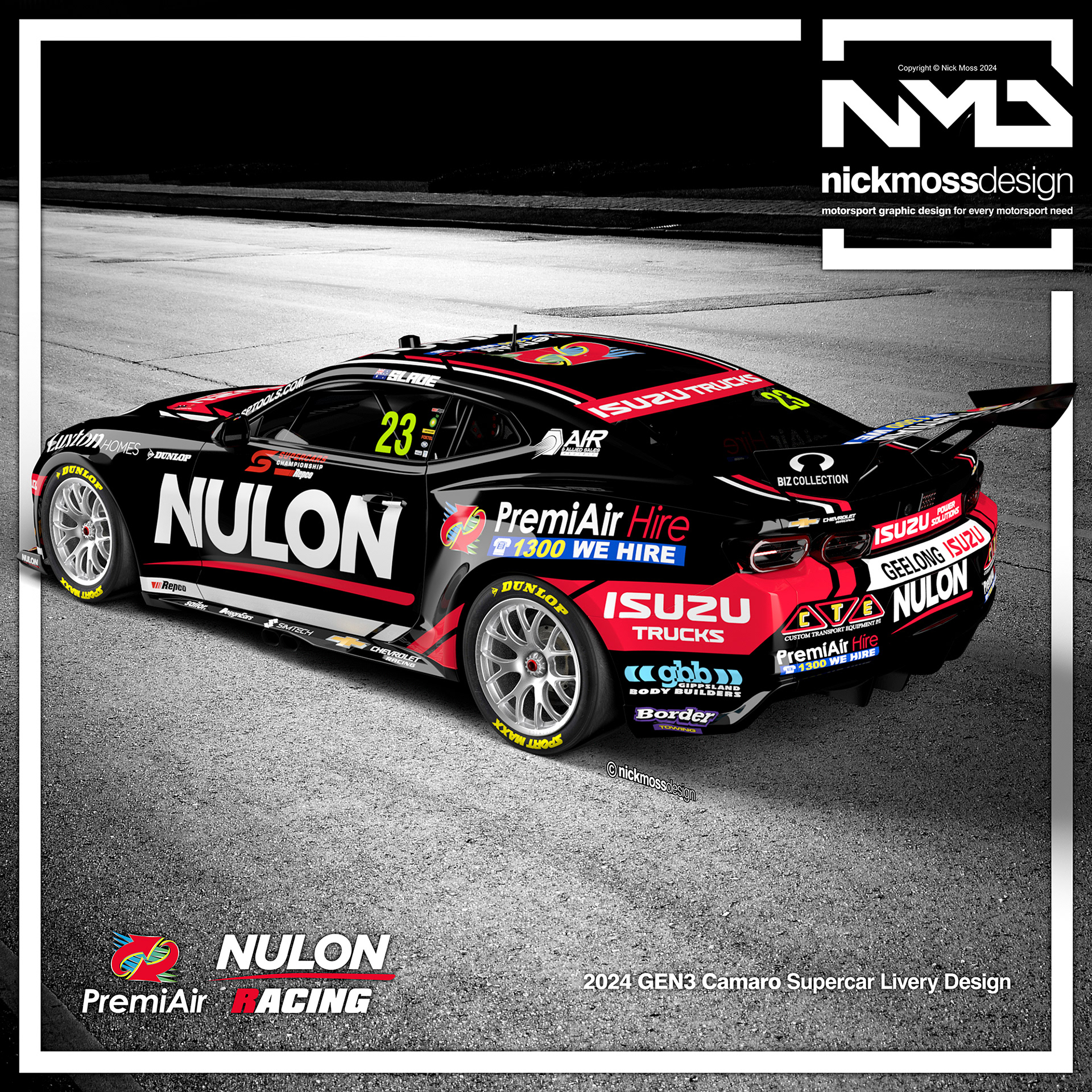 NMD nickmossdesign - 2024 PREMI-AIR NULON RACING GEN3 Supercar Camaro Livery Design