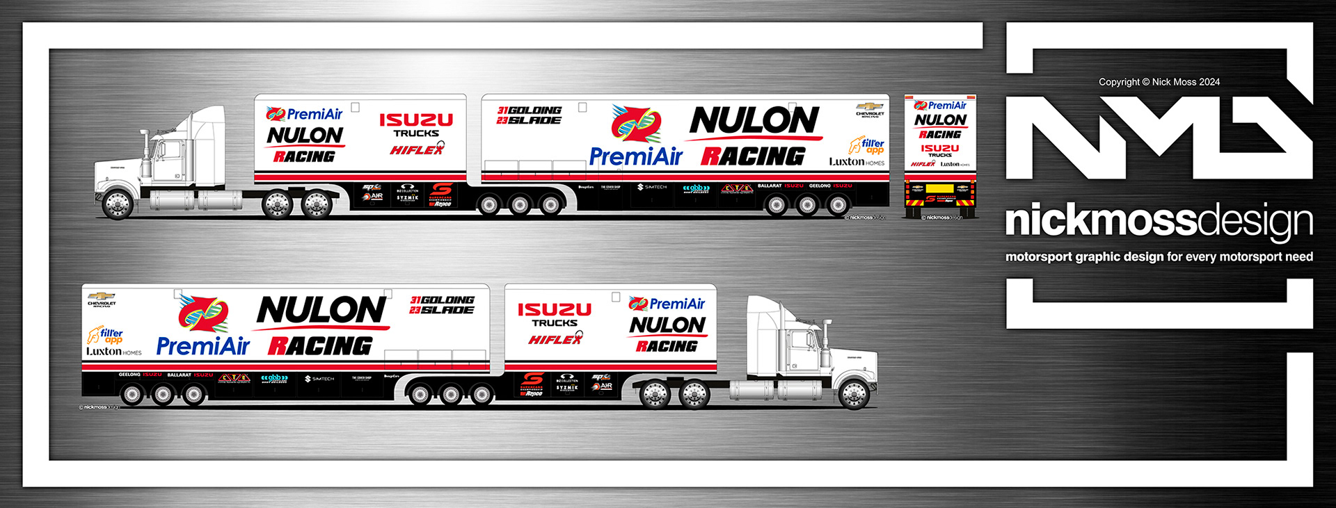 NMD nickmossdesign - 2024 PREMI-AIR NULON RACING Supercar Transporter Livery Design