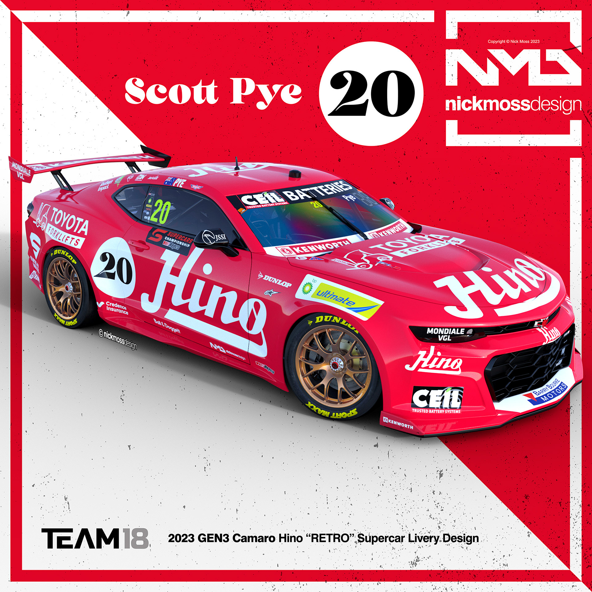 NMD nickmossdesign  - 2023 TEAM18 HINO GEN3 Camaro Supercars RETRO Livery Design