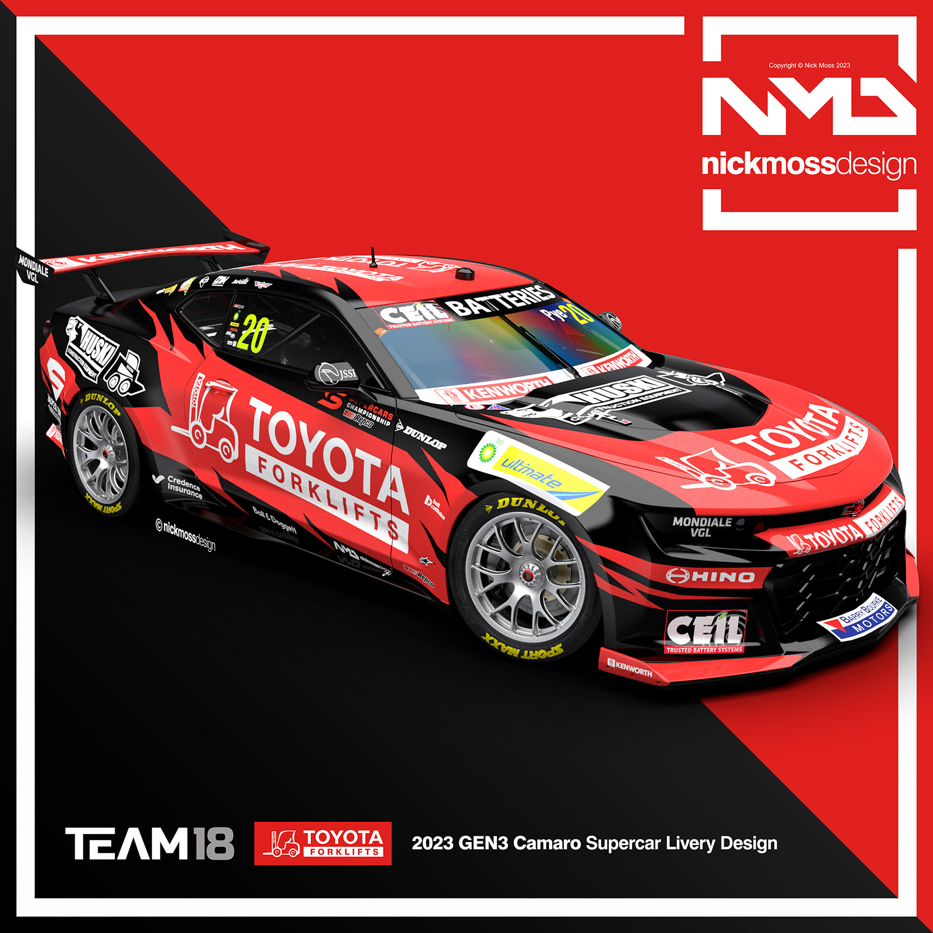 nickmossdesign.com - 2023 Team 18 TMHA HUSKI Scott Pye Supercars livery design