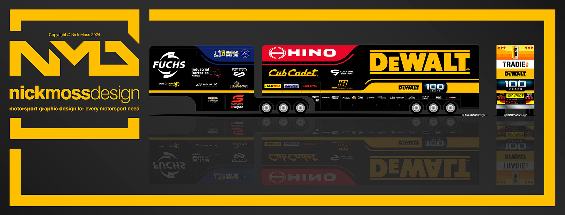 NMD nickmossdesign - 2024 TEAM18 Mark Winterbottom DEWALT Supercars Transporter Livery Design