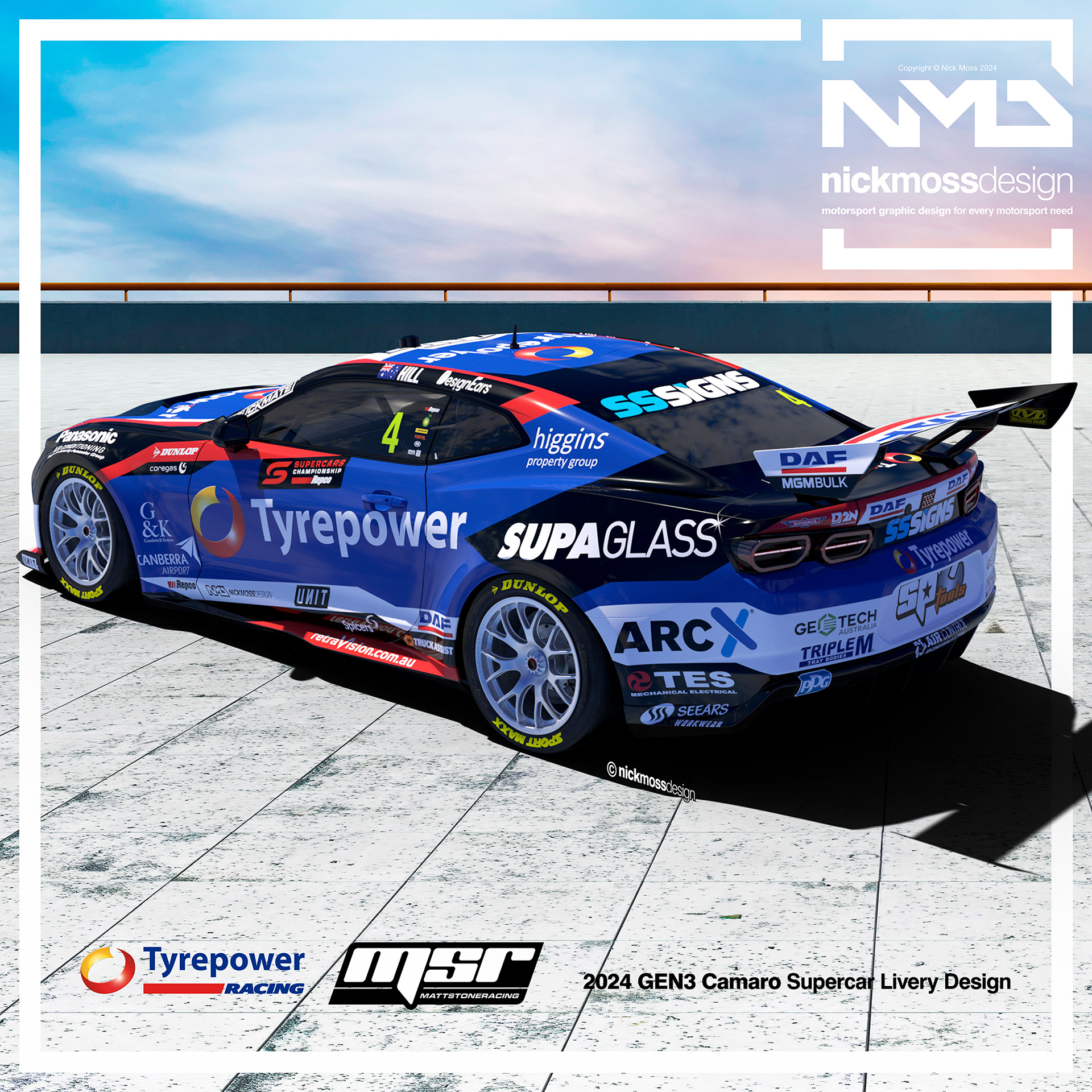 NMD nickmossdesign - 2024 MSR Cameron Hill Tyrepower Supercars Camaro Livery Design