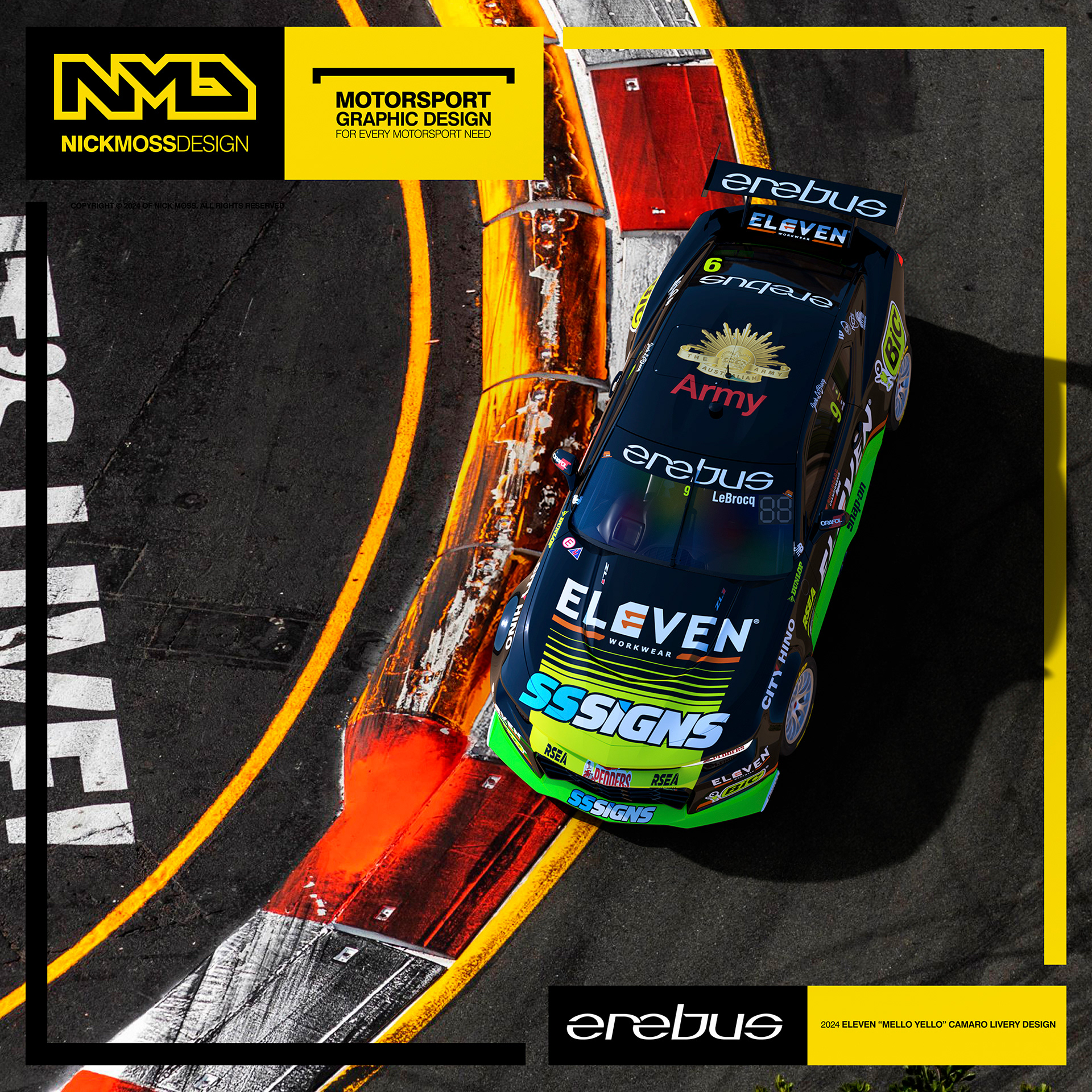 NMD nickmossdesign  - 2025 EREBUS MOTORSPORT Jack LeBrocq GEN3 Camaro Supercars Livery Design