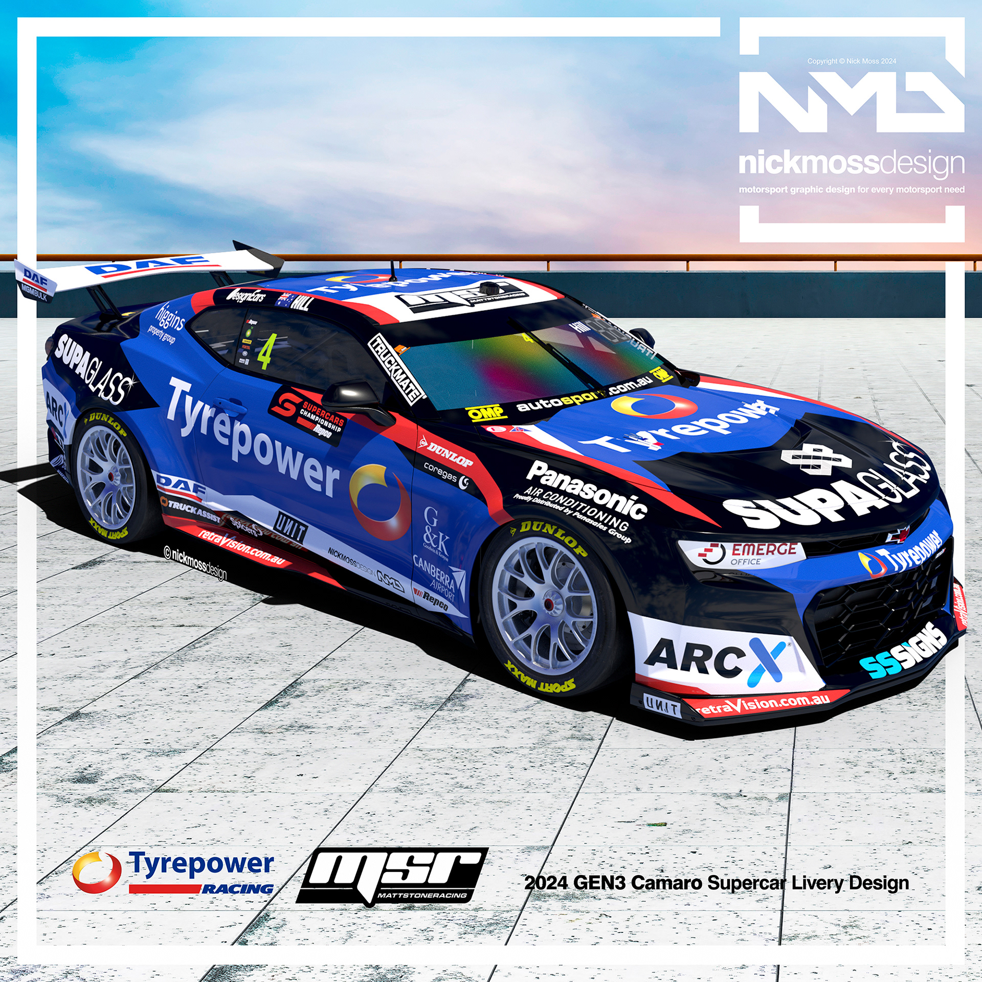 NMD nickmossdesign - 2024 MSR Cameron Hill Tyrepower Supercars Camaro Livery Design