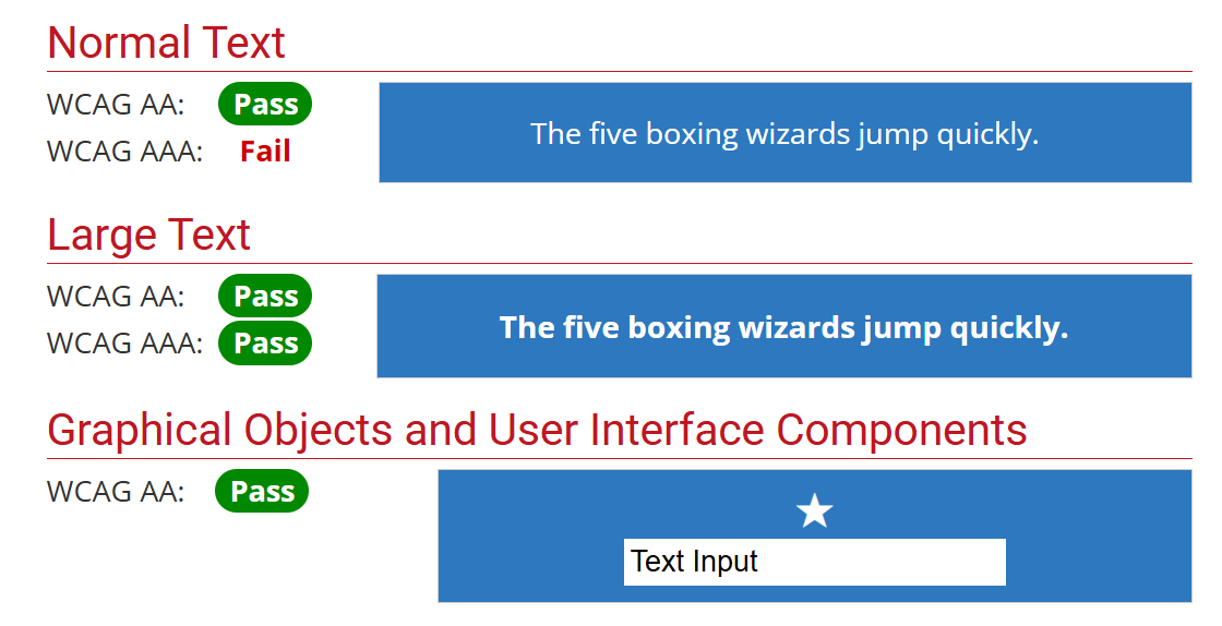 New blue shade's WCAG contrast ratings
