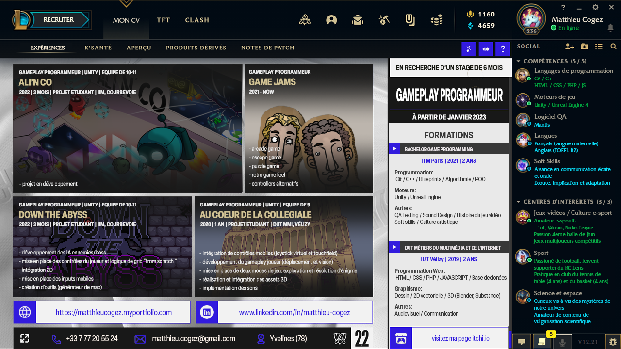 personnalized CV on League of Legends theme