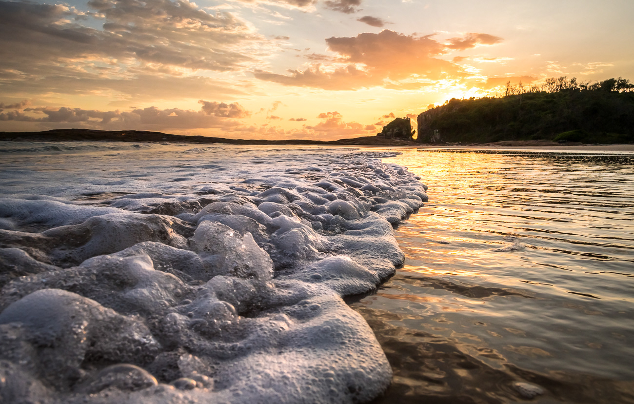 Foaming Sunrise - Diamond Head NSW Australia.  Foam action on sunrise - Image taken 8-2-23