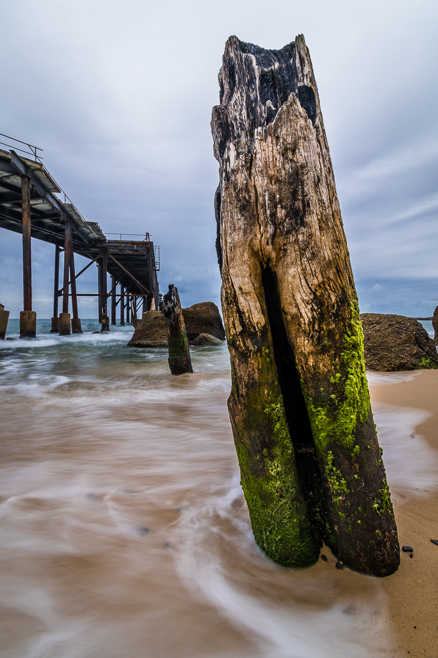 Weathered and Worn - Catherine Hill Bay NSW Australia.  Fire damaged and weathered pier post still standing - Image taken 12-10-21