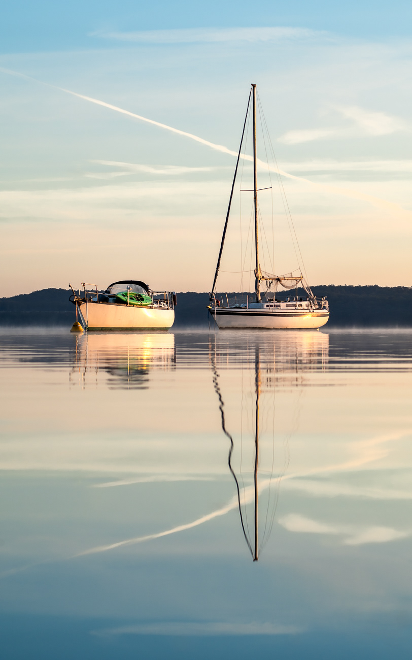 Glassy Morning View - Balcolyn, Lake Macquarie NSW Australia.  Perfectly still morning just after sunrise - Image taken 7-8-24