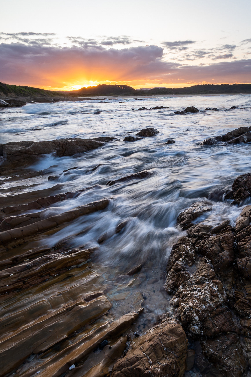Rays and Water Flow - Dalmeny NSW Australia.  Sunset in Dalmeny - Image taken 17-5-23
