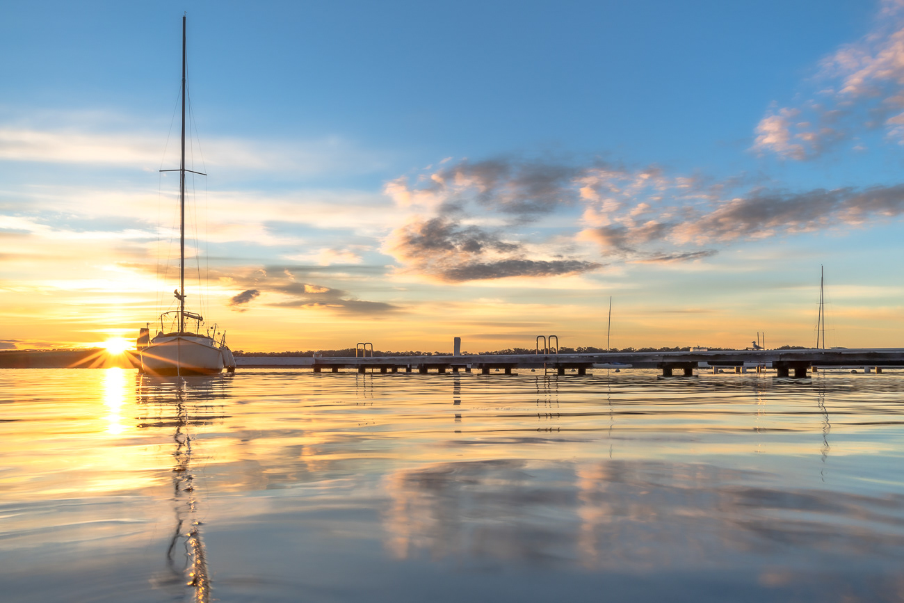 Sunrise Sunburst - Sunshine, Lake Macquarie NSW Australia.  A perfect morning to capture lake lifestyle - Image taken 20-6-24