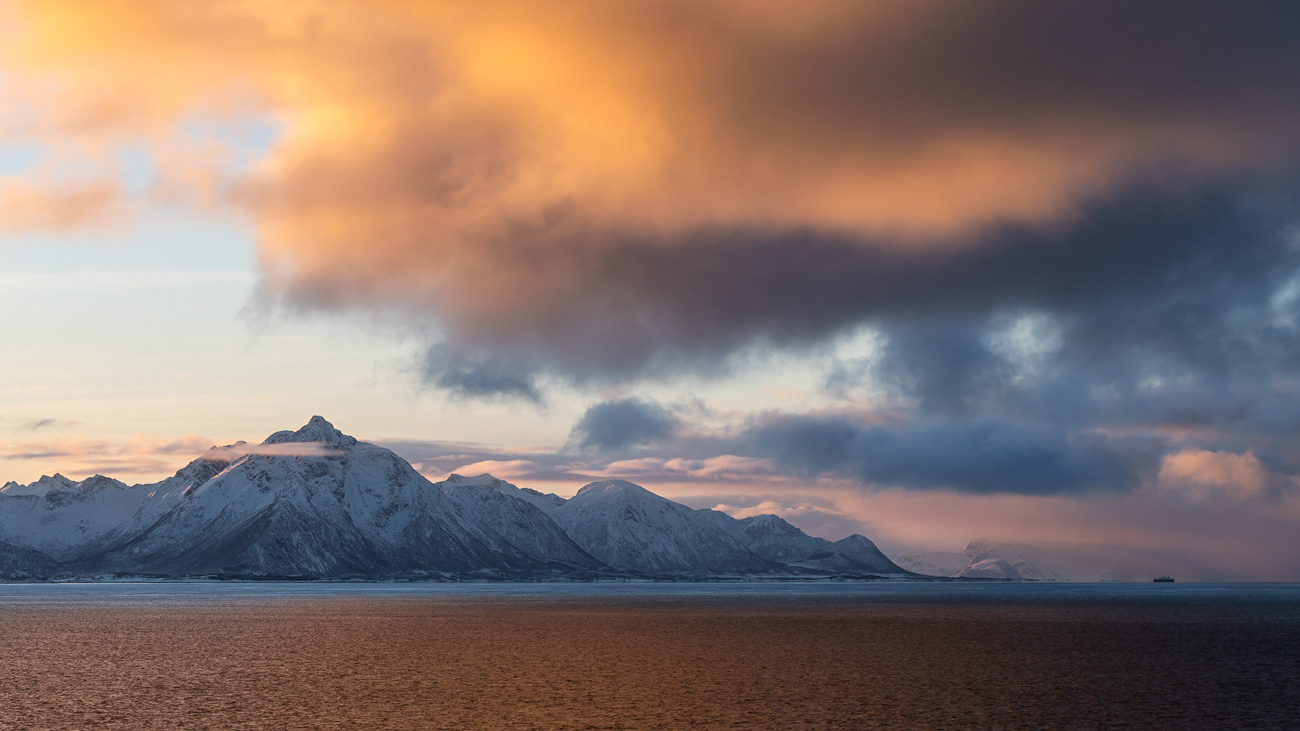 Snowy Peaks - Norway.  Image taken from Hurtigruten MS Trollfjord with a view of snow covered peaks - Image taken 20-11-23