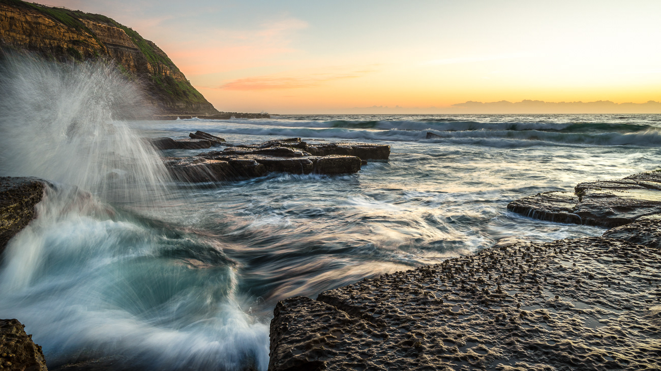 Subtle Sunrise - Susan Gilmore Beach NSW Australia.  Lovely water flow with a hint of pink for sunrise - Image taken 13-1-24