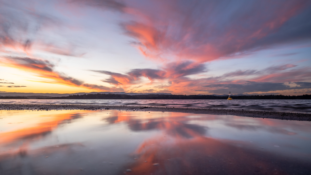 Sunset Reflections - Shingle Splitters, Lake Macquarie NSW Australia.  Reflections in a puddle at the tip of Shingle Splitters Point - Image taken 22-7-24