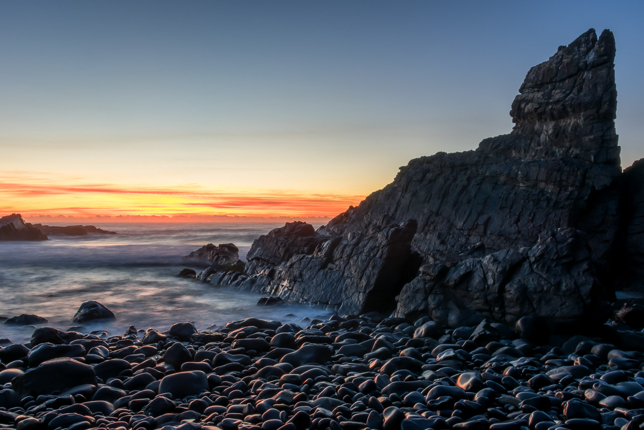 Rocky Sunrise - Crescent Head Beach NSW Australia.  Dramatic rock formations with a hint of colour on the horizon - Image taken 26-4-19