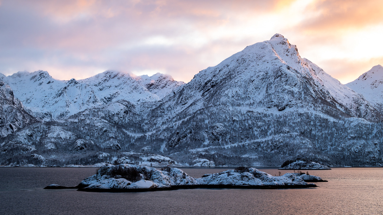 Lofoten Islands - Norway.  View from Hurtigruten MS Trollfjord - Image taken 20-11-23