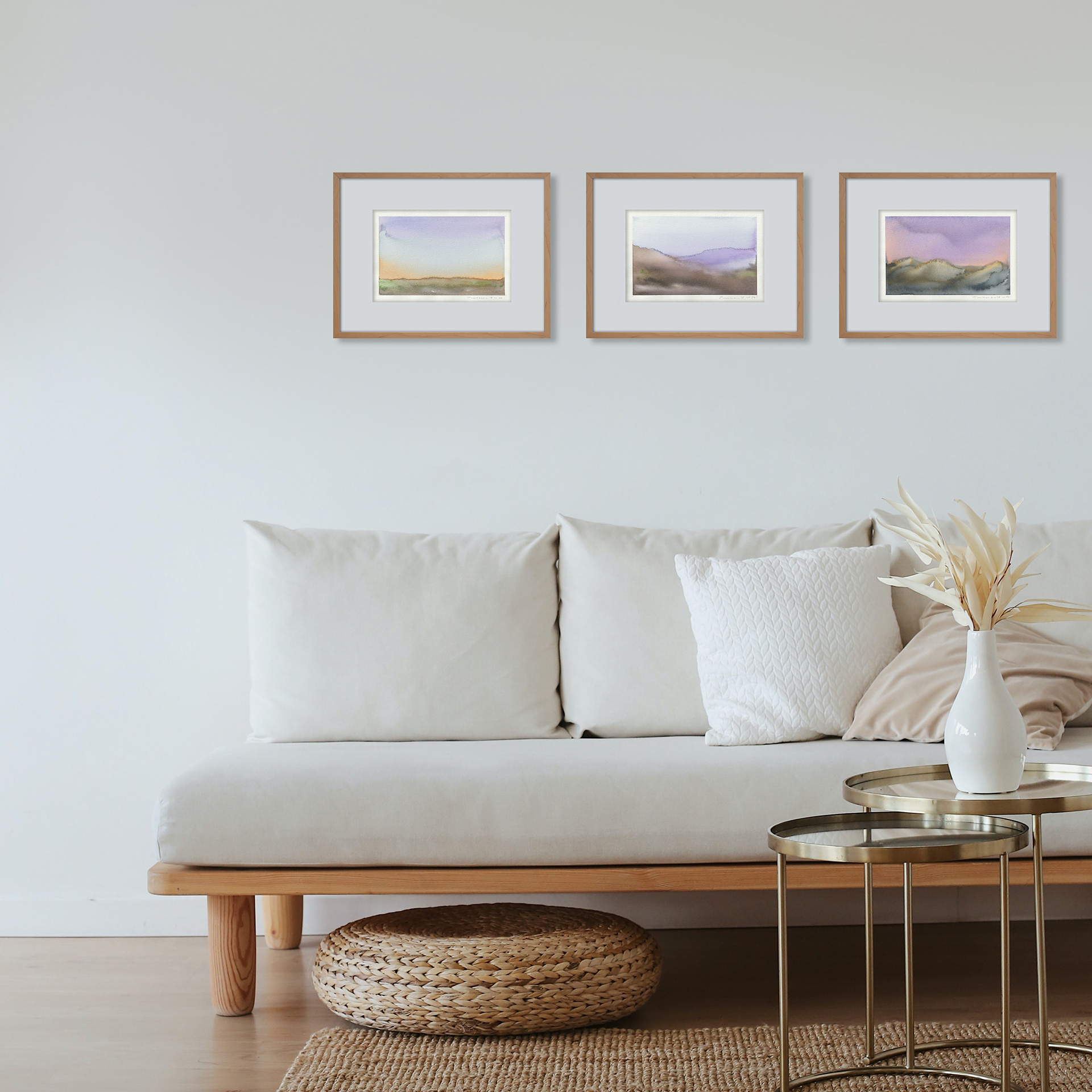 Serie van 3 in houten lijst met passepartout