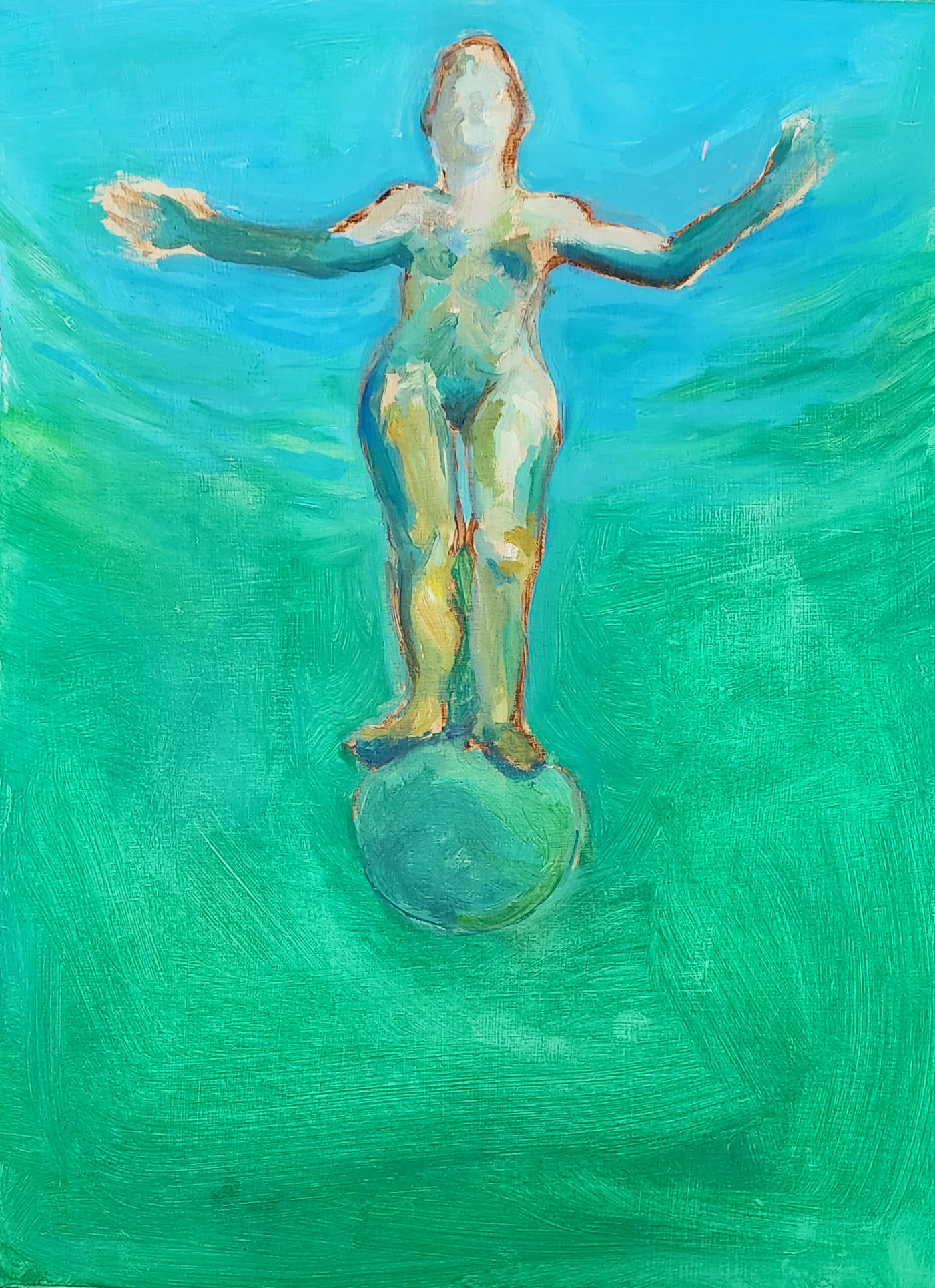 Landau Standing on a Watermelon (2021) oil