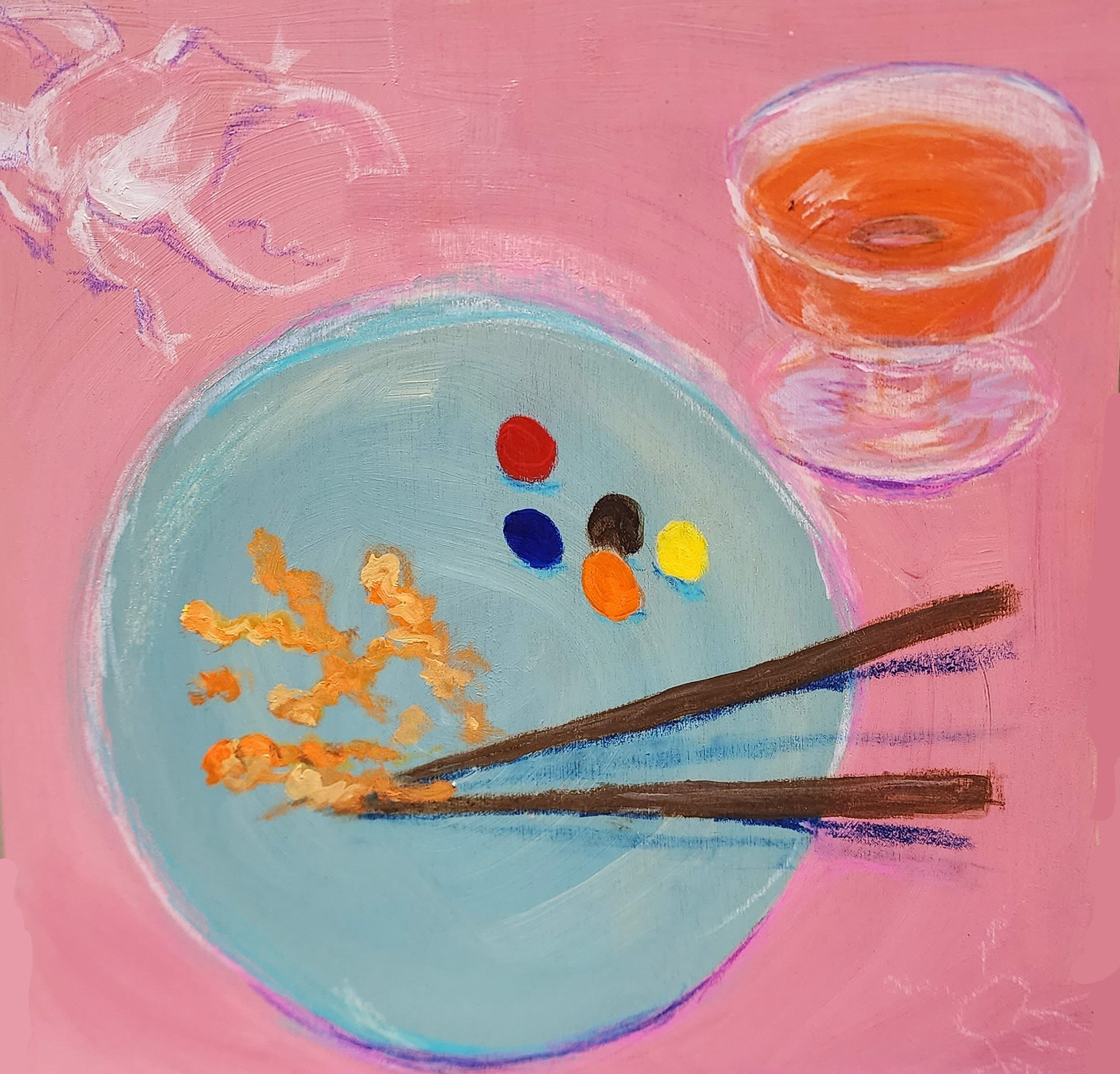 a meal fit for a king (2023) acrylic & colored pencil on wood panel