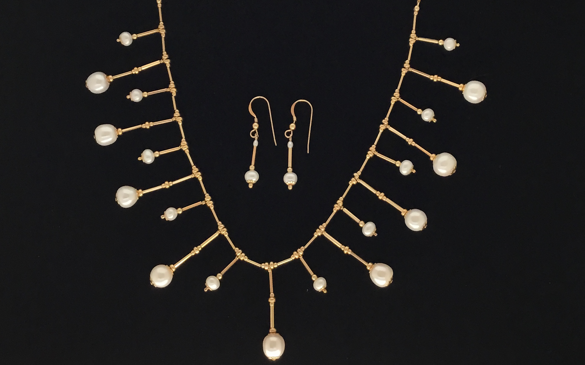 Elizabethan Gold and Pearl Collar Set – Gold filled and freshwater pearl necklace (18-inches with 3-inch extender) - $225