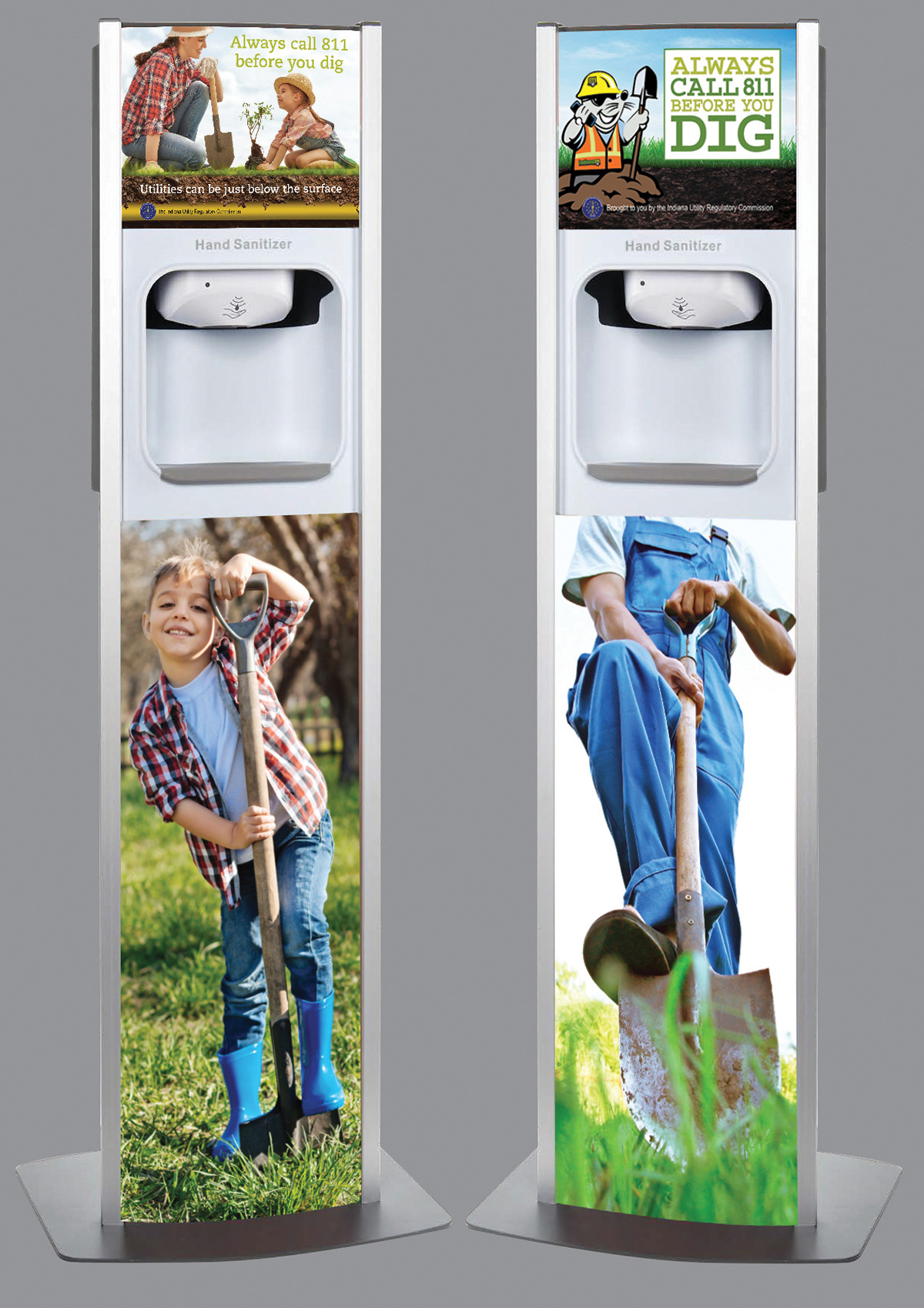 Indiana State Fair hand sanitizer stations with 811 ads