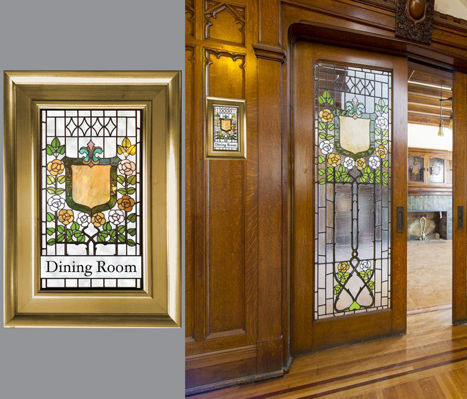 Custom signage featuring stained glass