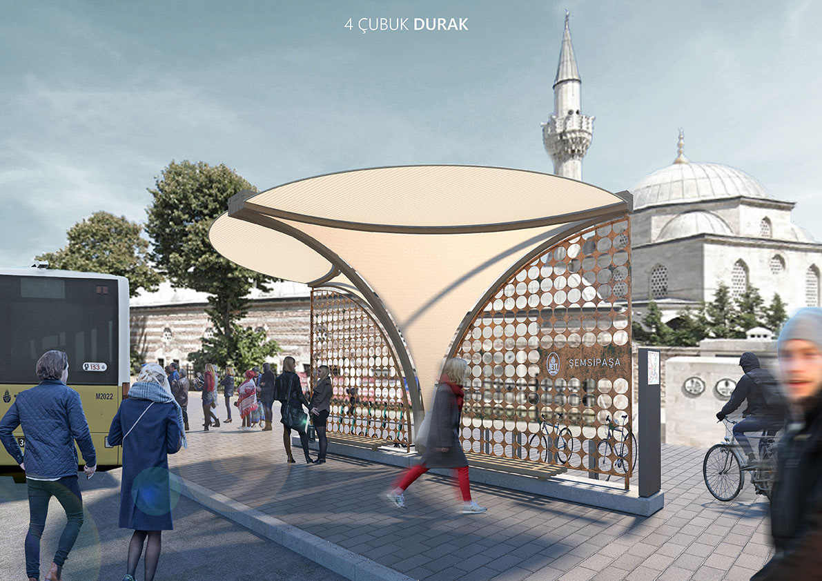 micro architecture wood bus stop