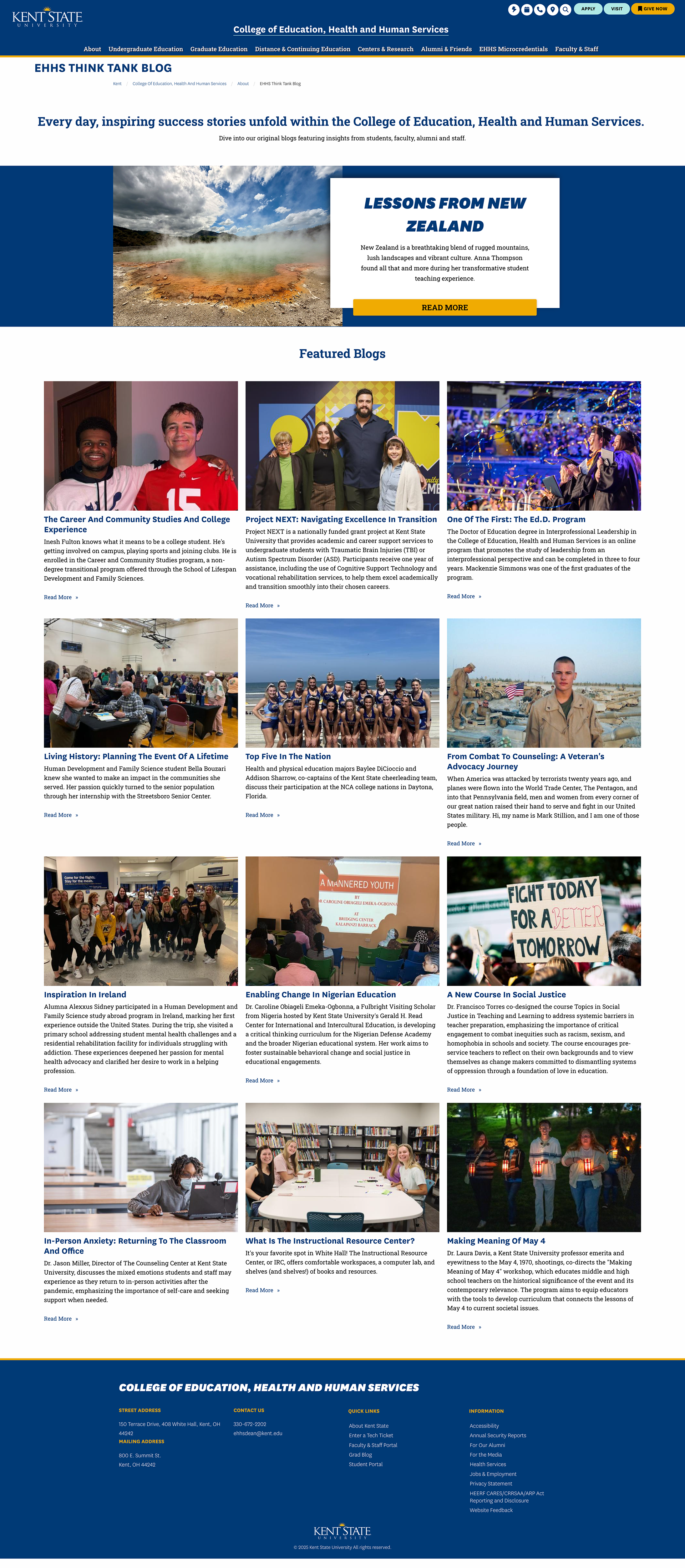 A screenshot of the newly designed EHHS Think Tank blog.