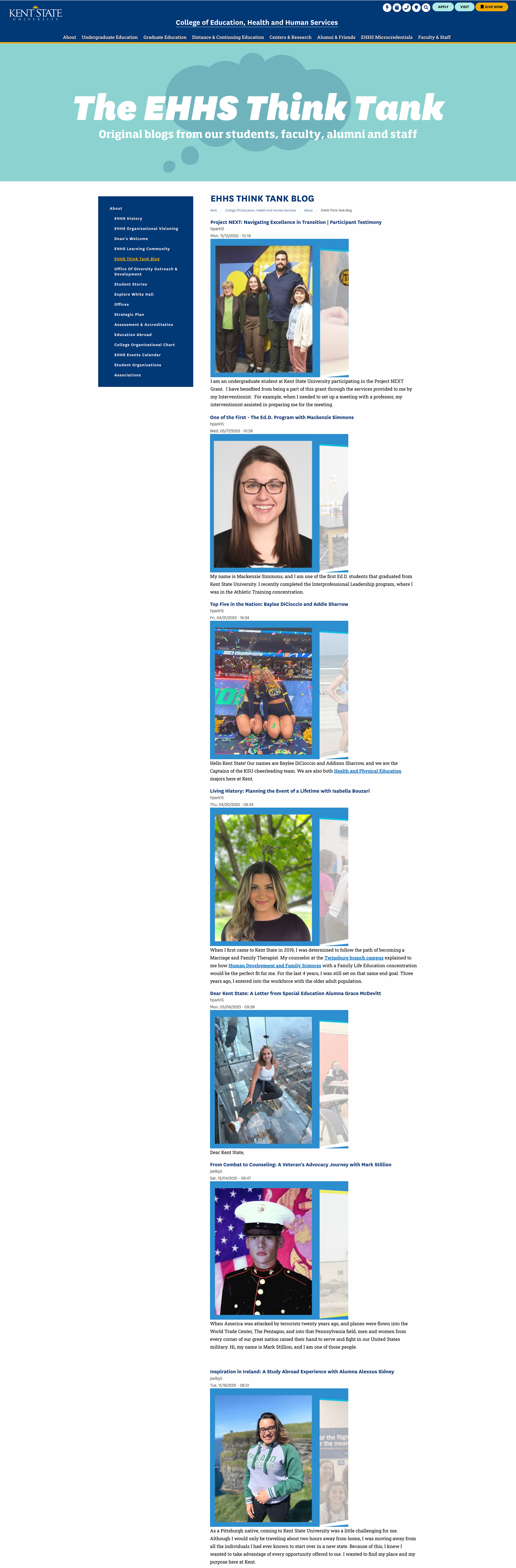 A screenshot of the previous EHHS Think Tank blog.