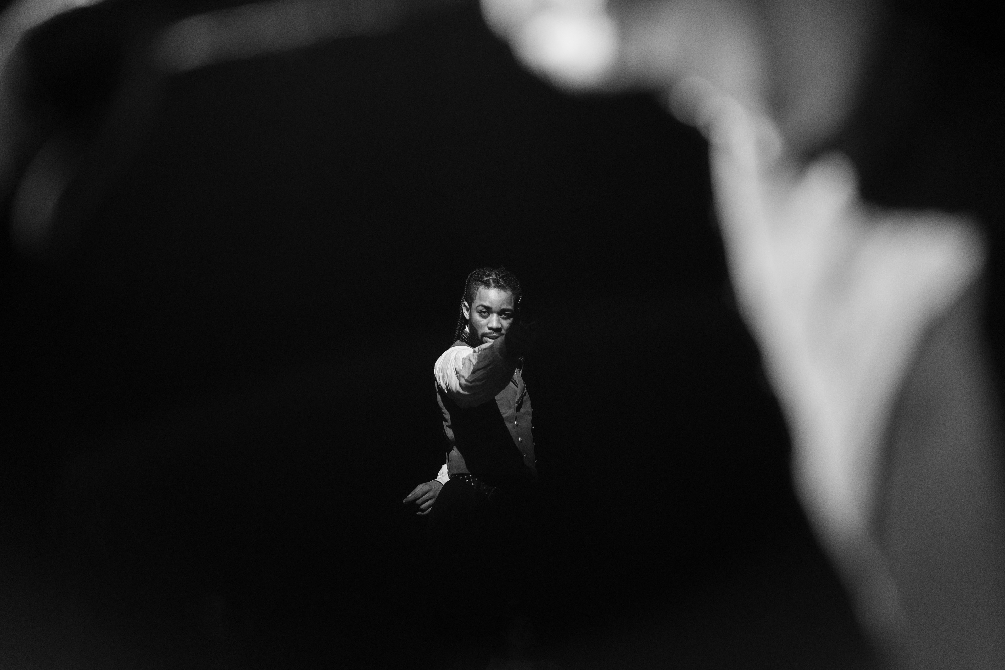 Isaiah Joshua Foster as Dolokov  'Natasha, Pierre, and the Great Comet of 1812' at CMU Drama. (Photo by JDH)