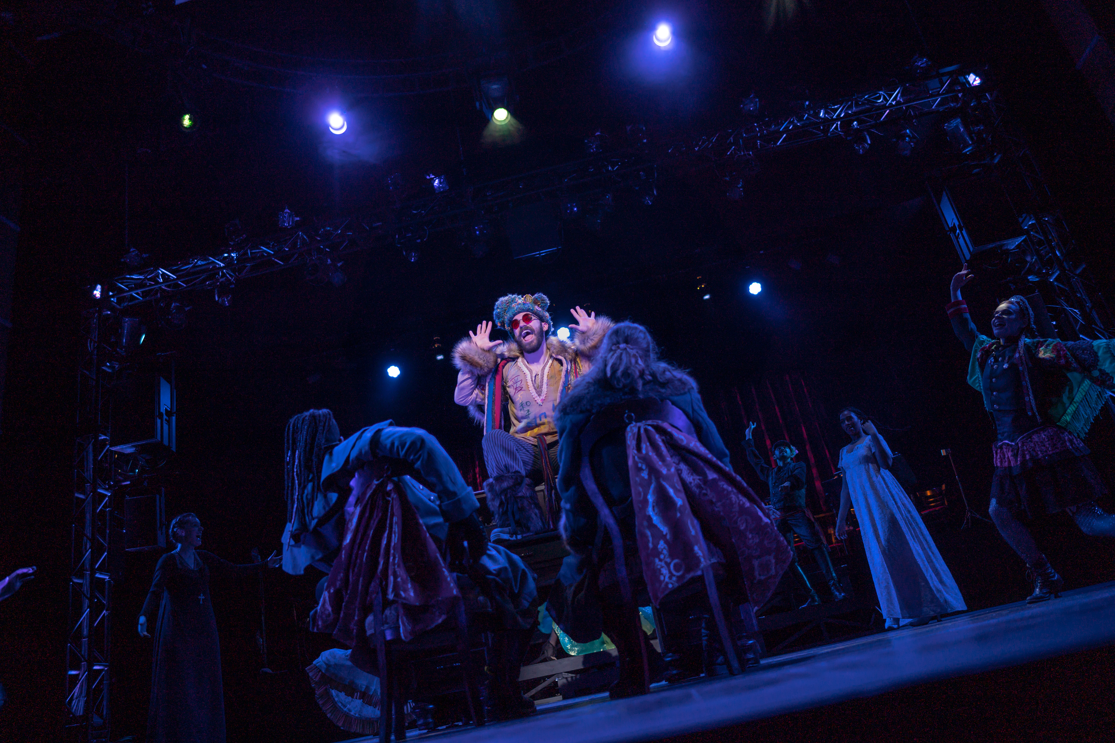Tristan Hernandez as Balaga in 'Natasha, Pierre, and the Great Comet of 1812' at CMU Drama. (Photo by JDH)