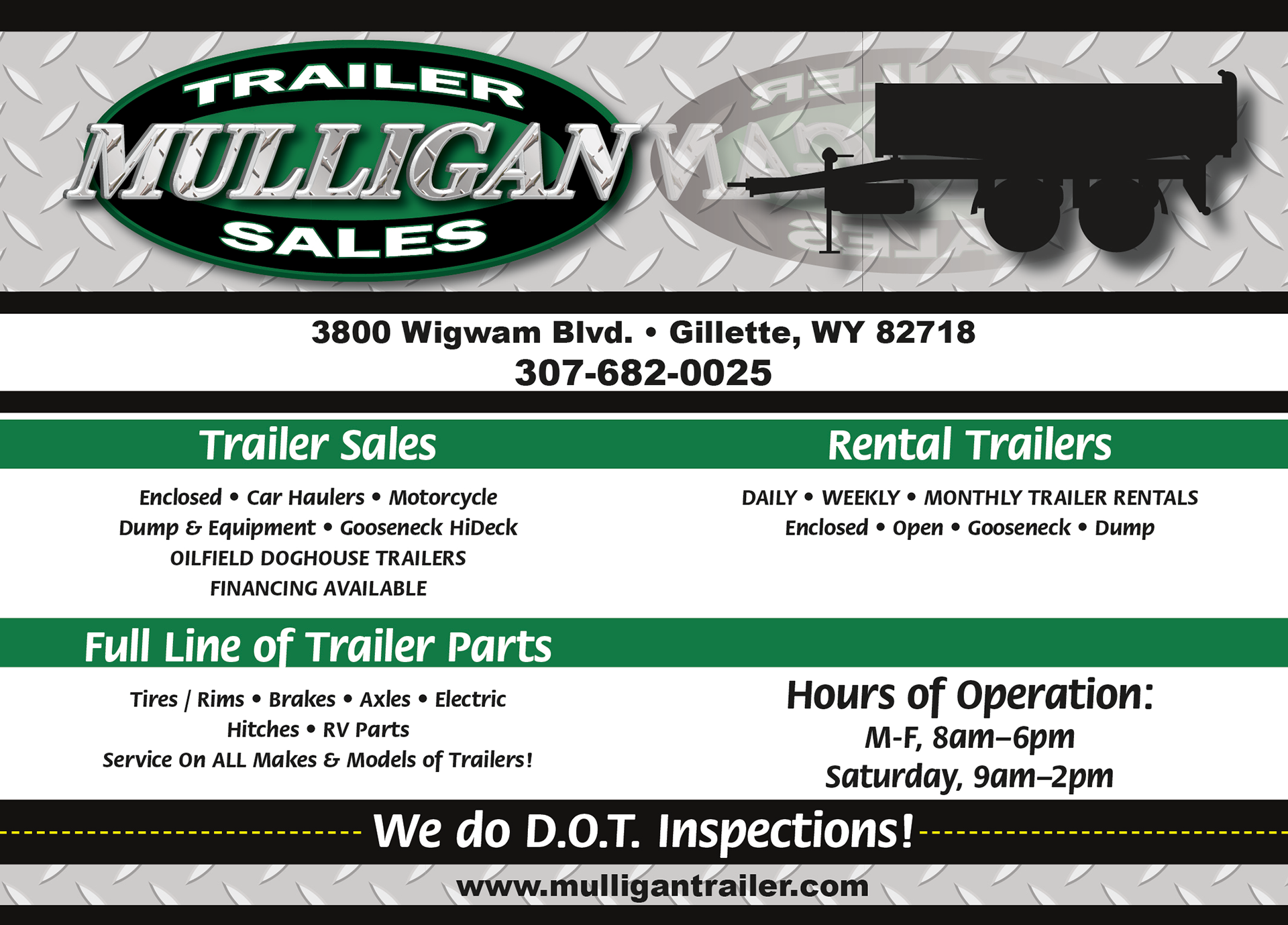 Mulligan Trailer Sales Line Card