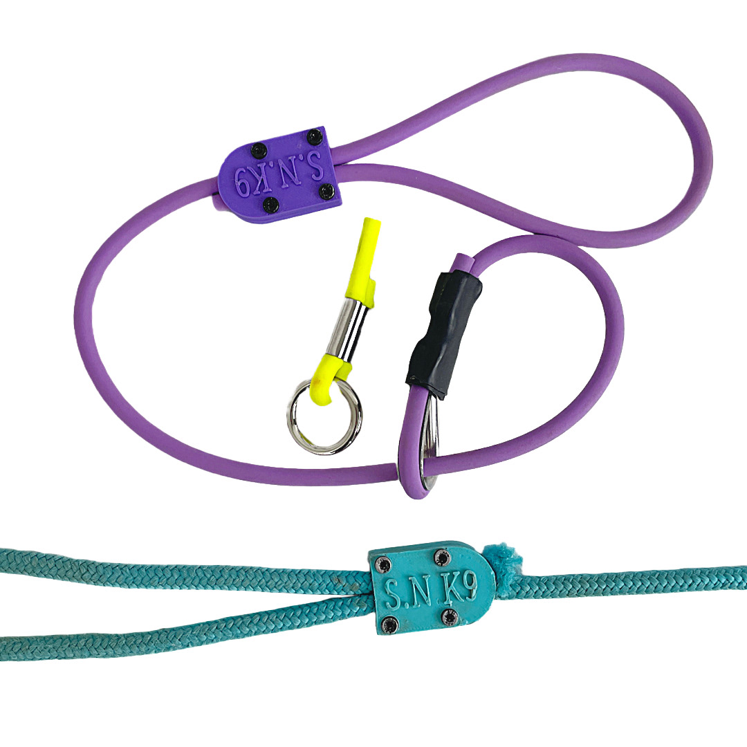The original 3D printed rope clamps seen with our first biothane prototype. Also a peek at below the shrink-wrap.